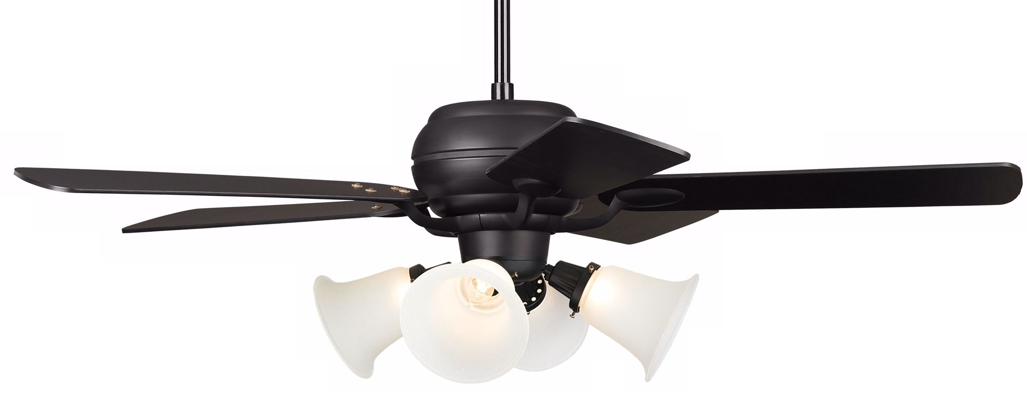 52" Casa Optima Matte Black White Glass Ceiling Fan
