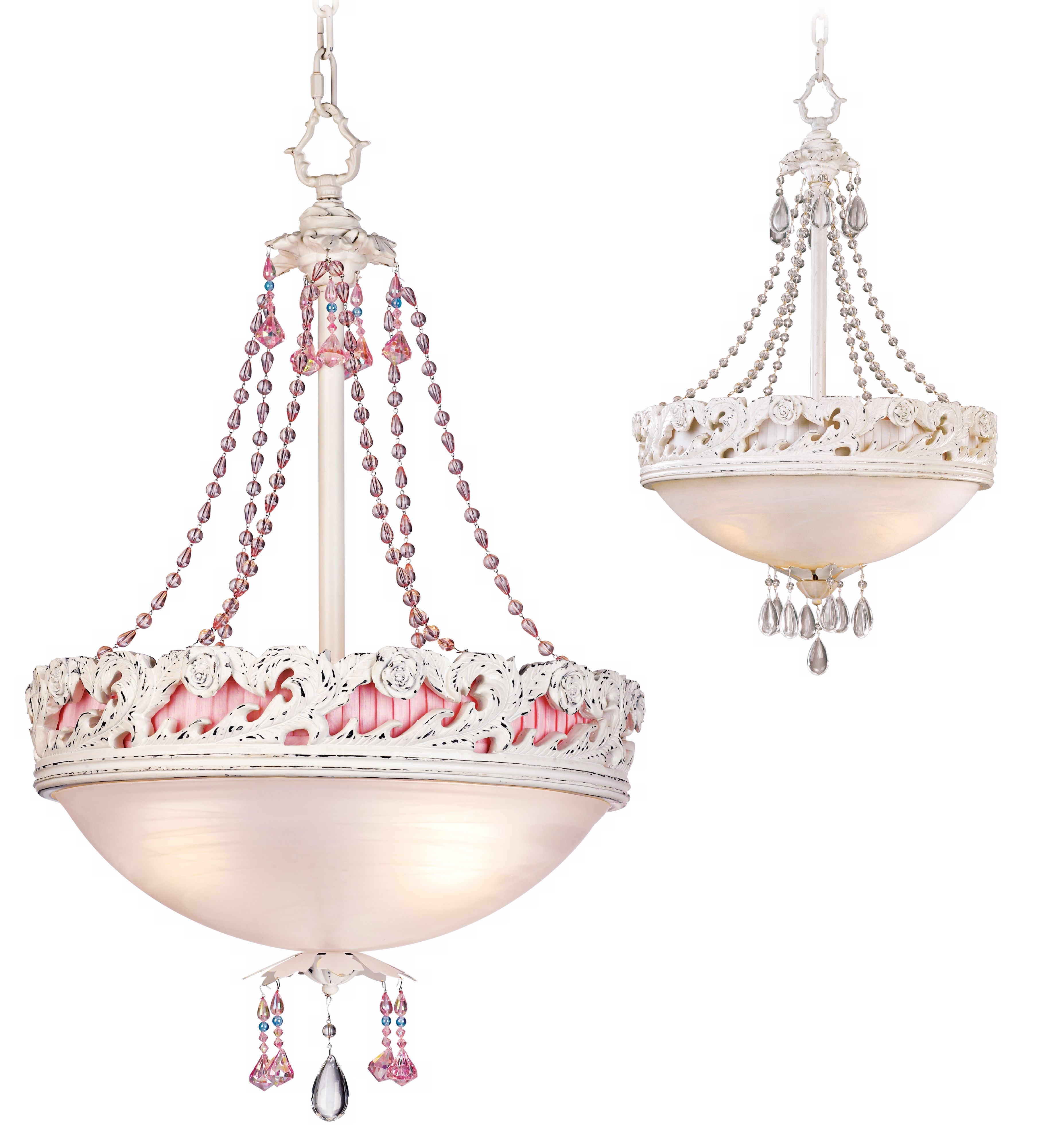 Pretty In Pink Beaded 3-Light Bowl Pendant Chandelier