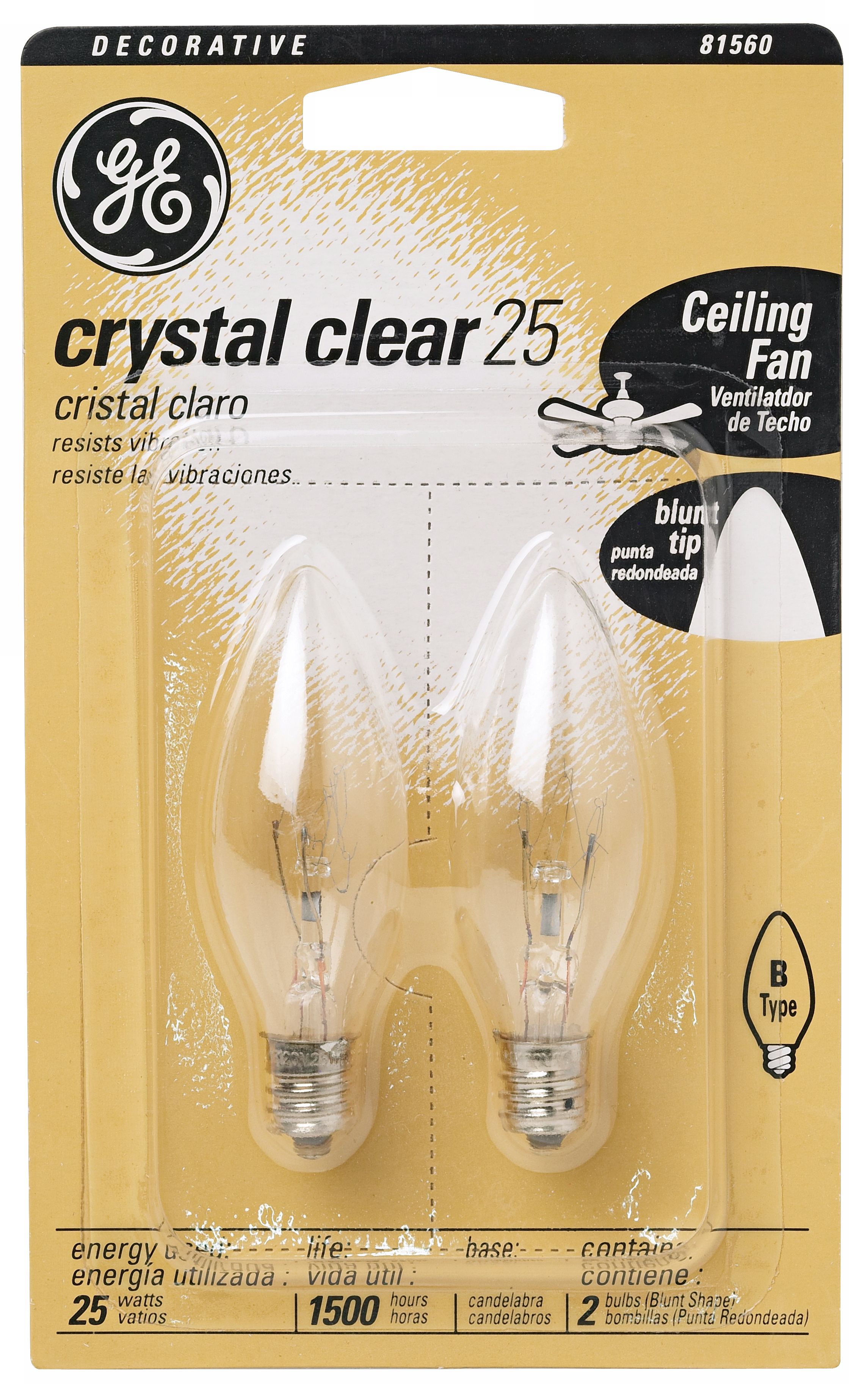 GE 2-Pack 25 Watt Blunt Tip Light Bulbs