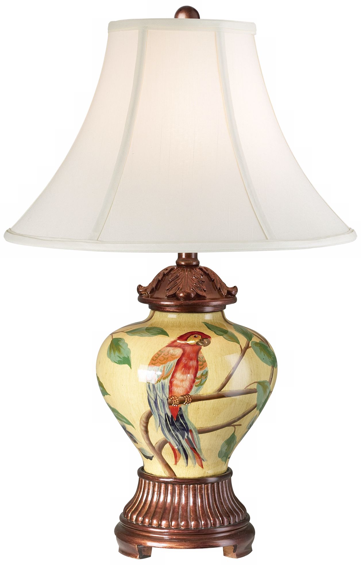 Hand-Painted Parrot Ceramic Ginger Jar Table Lamp