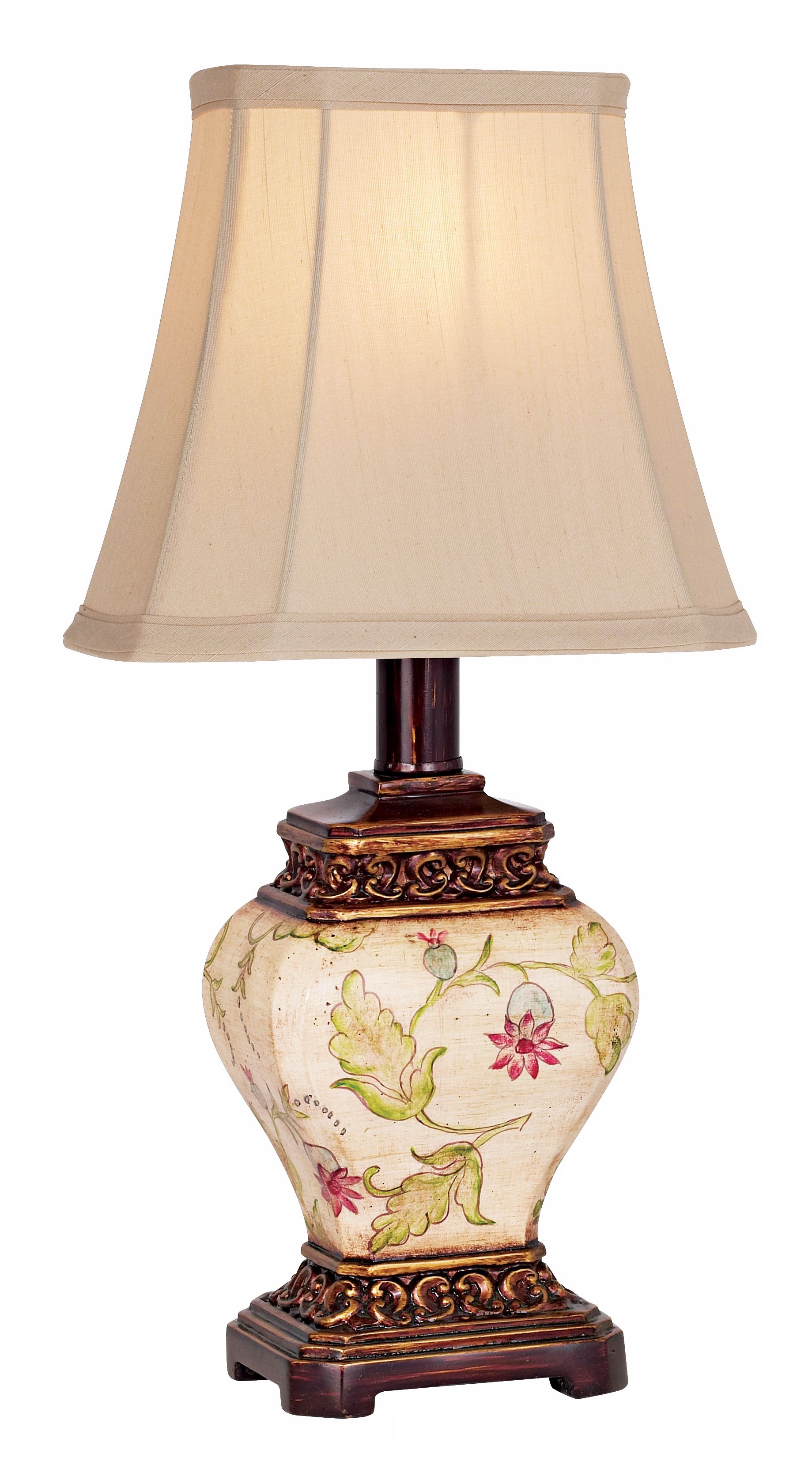 Ivory Floral Pattern Gold Base Mini Table Lamp