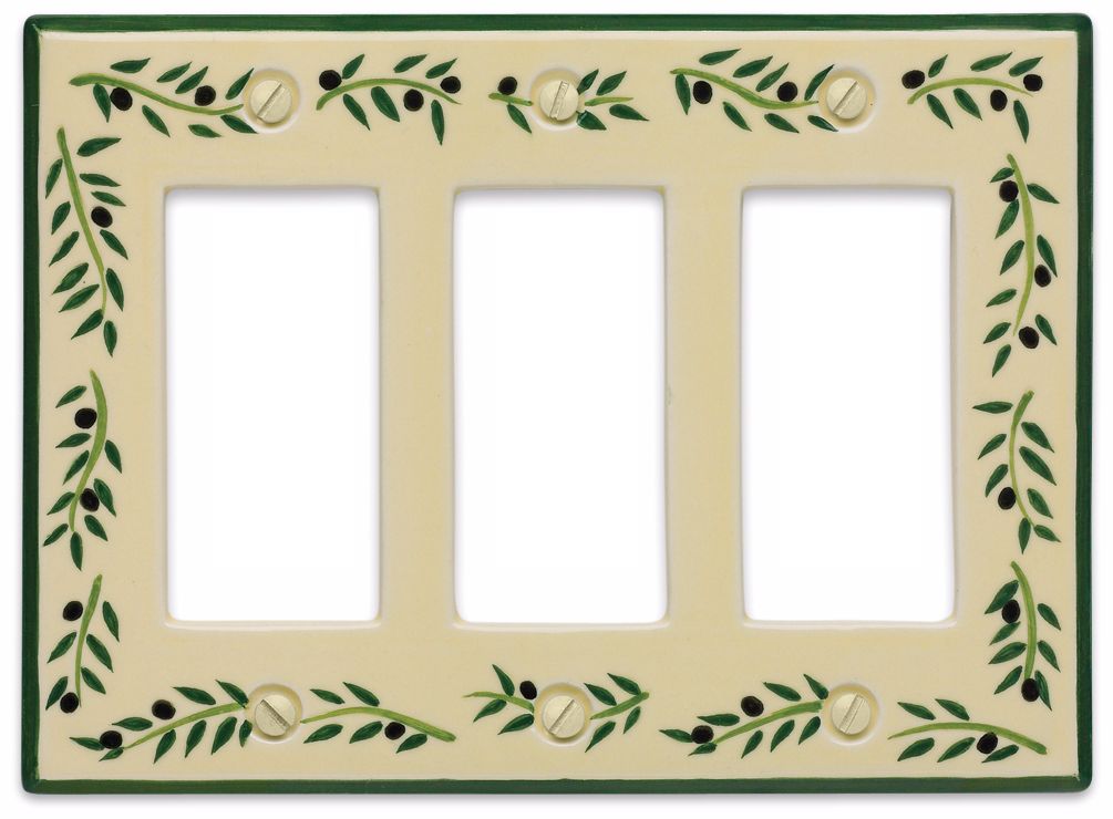 Italian Olive Triple Rocker Ceramic Wall Plate