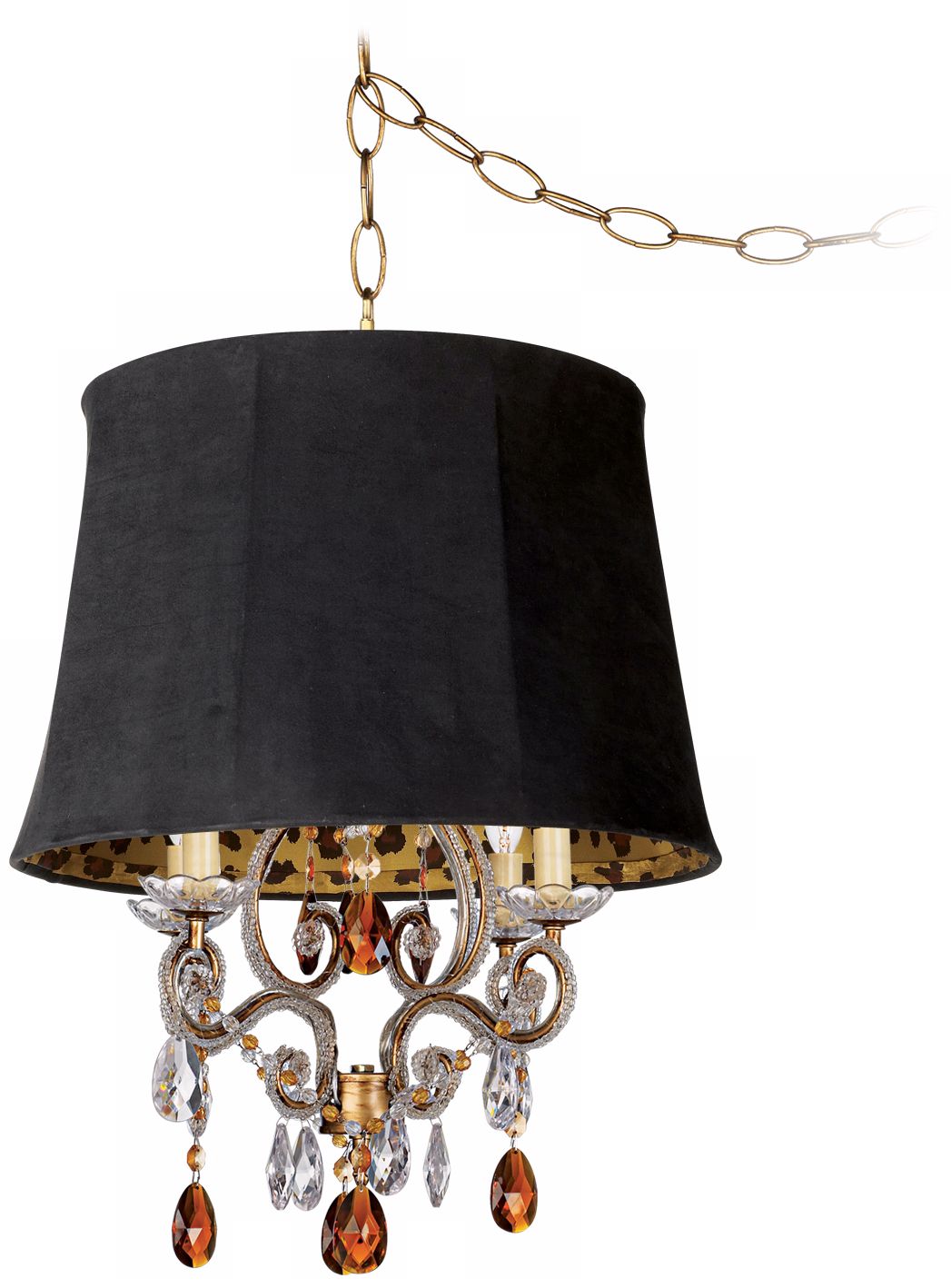 Leila Gold Designer Faux Suede Shade Swag Chandelier