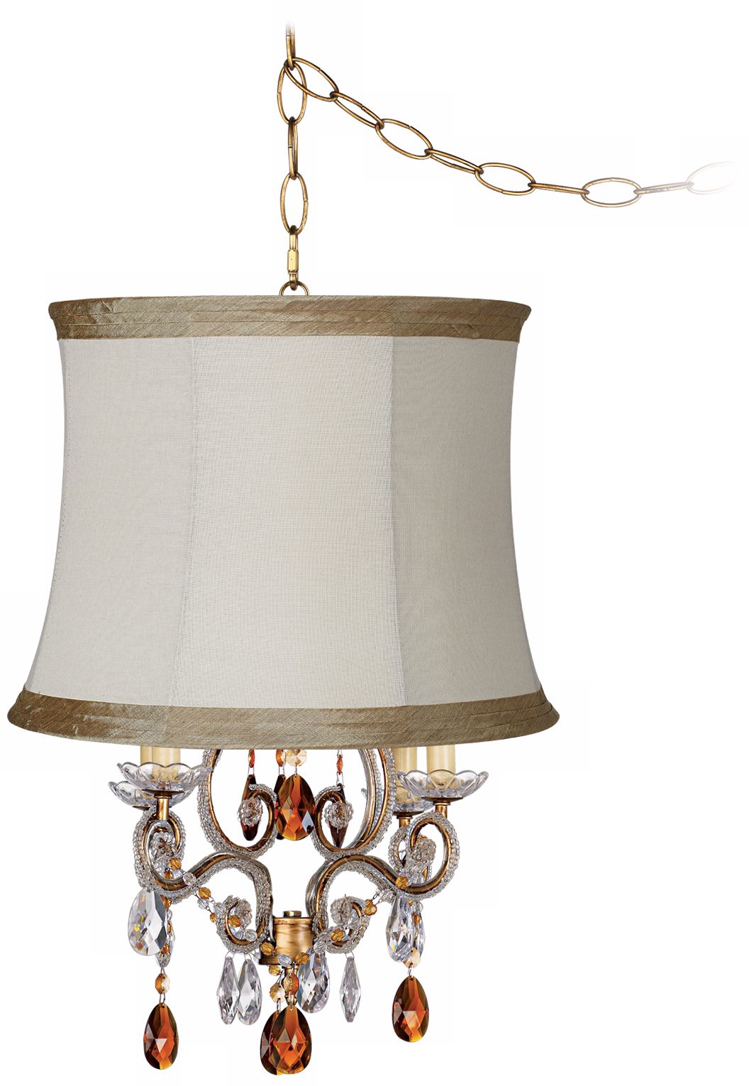 Leila Gold Designer Linen Shade Plug-In Swag Chandelier