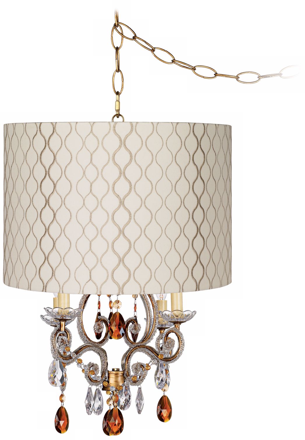 Leila Gold Embroidered Designer Shade Plug-In Chandelier
