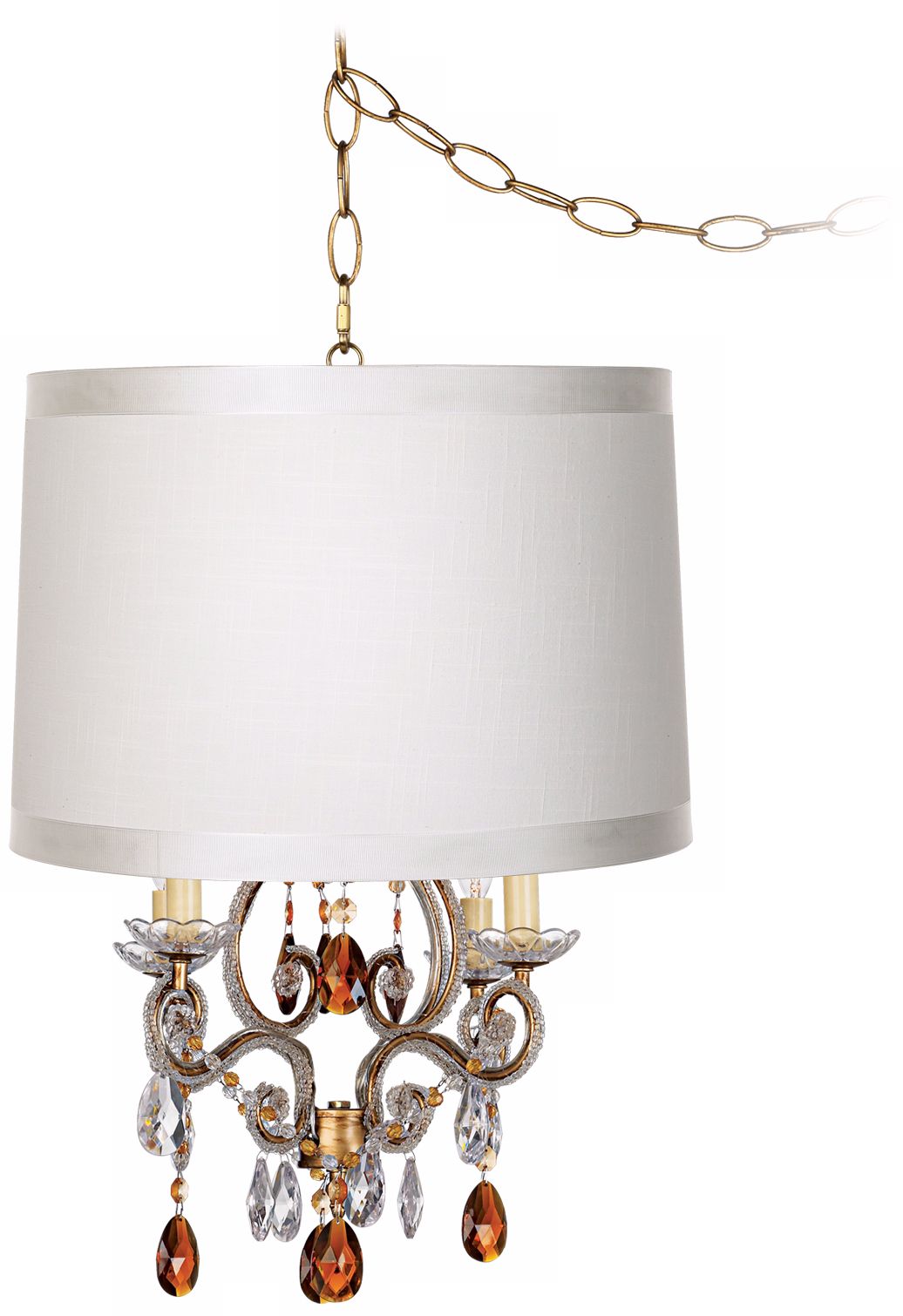 Leila Gold Off-White Designer Shade Plug-In Chandelier