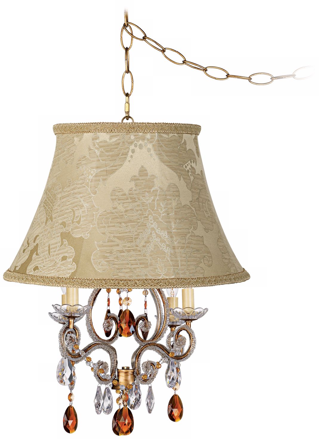 Leila Gold Ivory Designer Brocade Shade Swag Chandelier