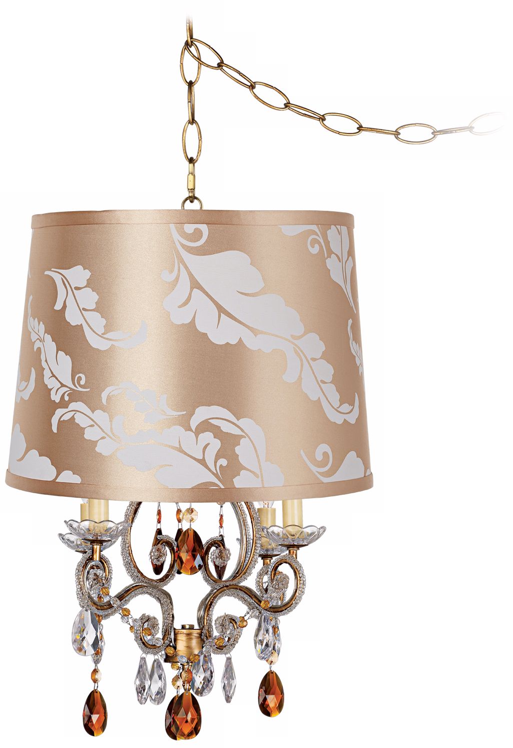 Leila Gold Designer Print Shade Plug-In Swag Chandelier