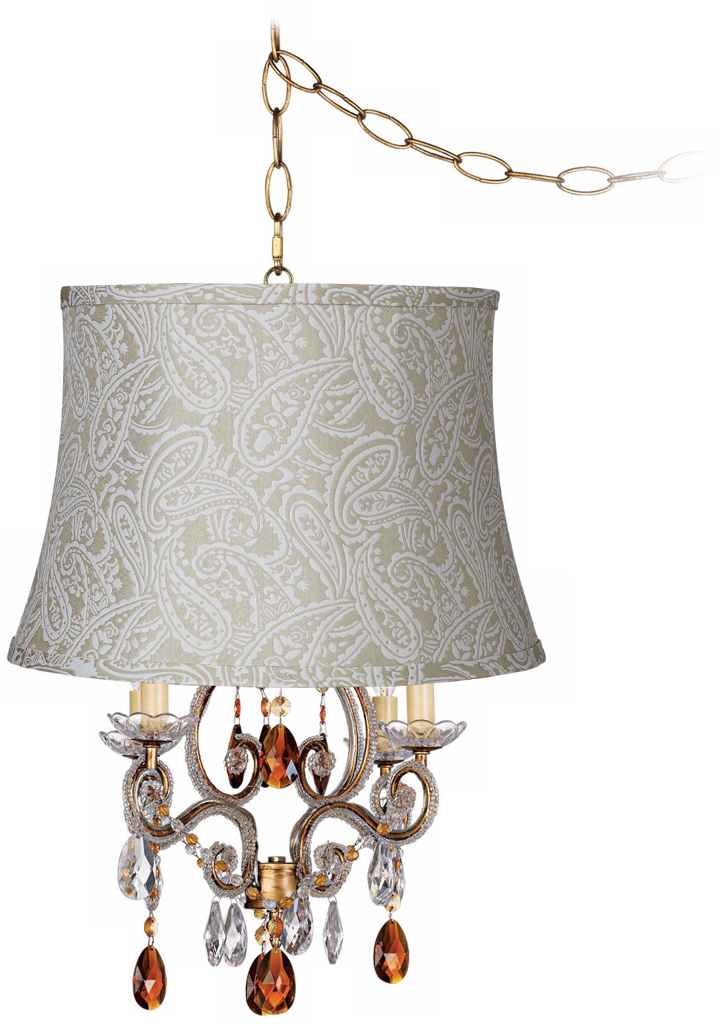 Leila Gold Paisley Designer Shade Swag Chandelier