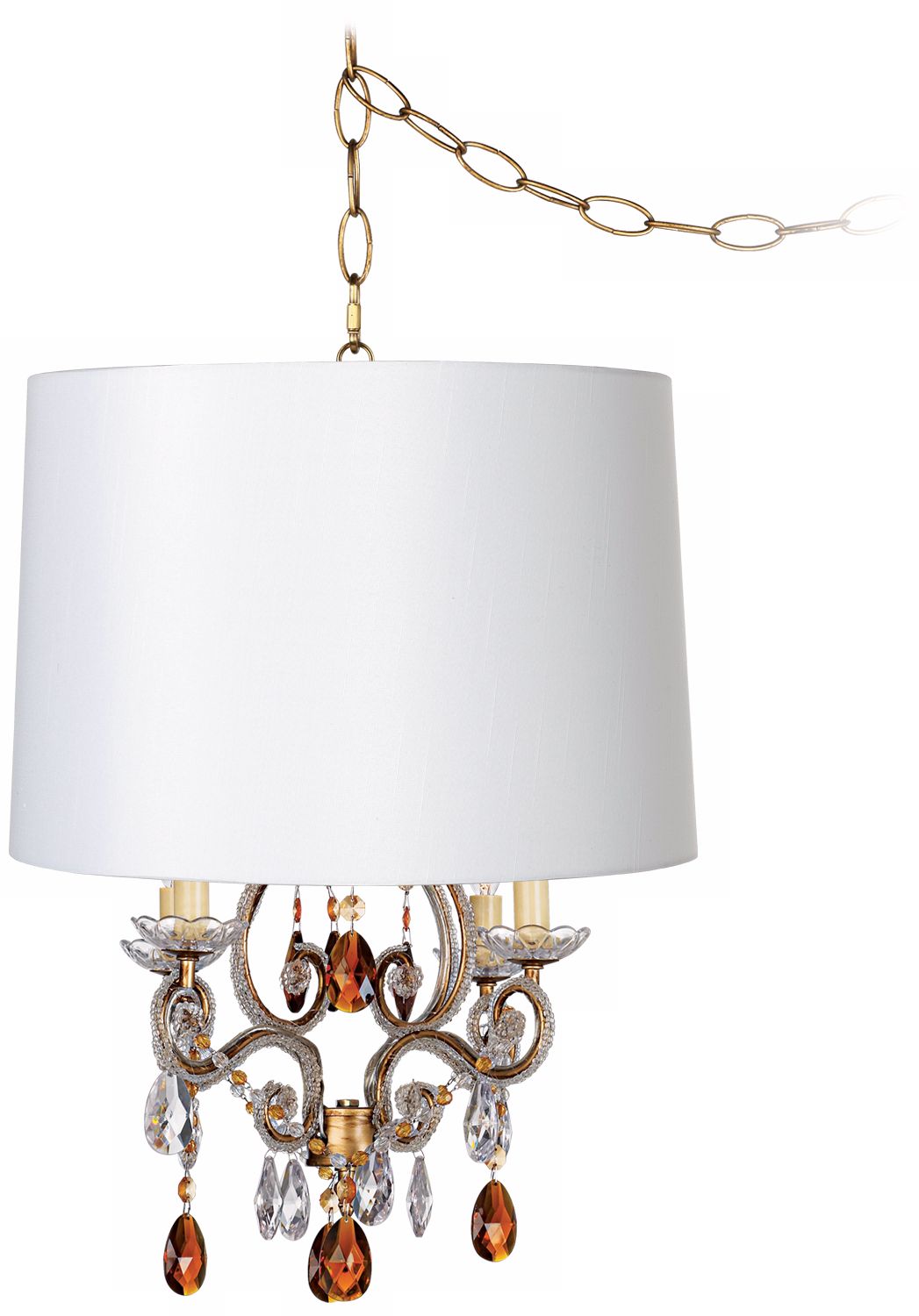 Leila Gold Designer White Shade Plug-In Swag Chandelier