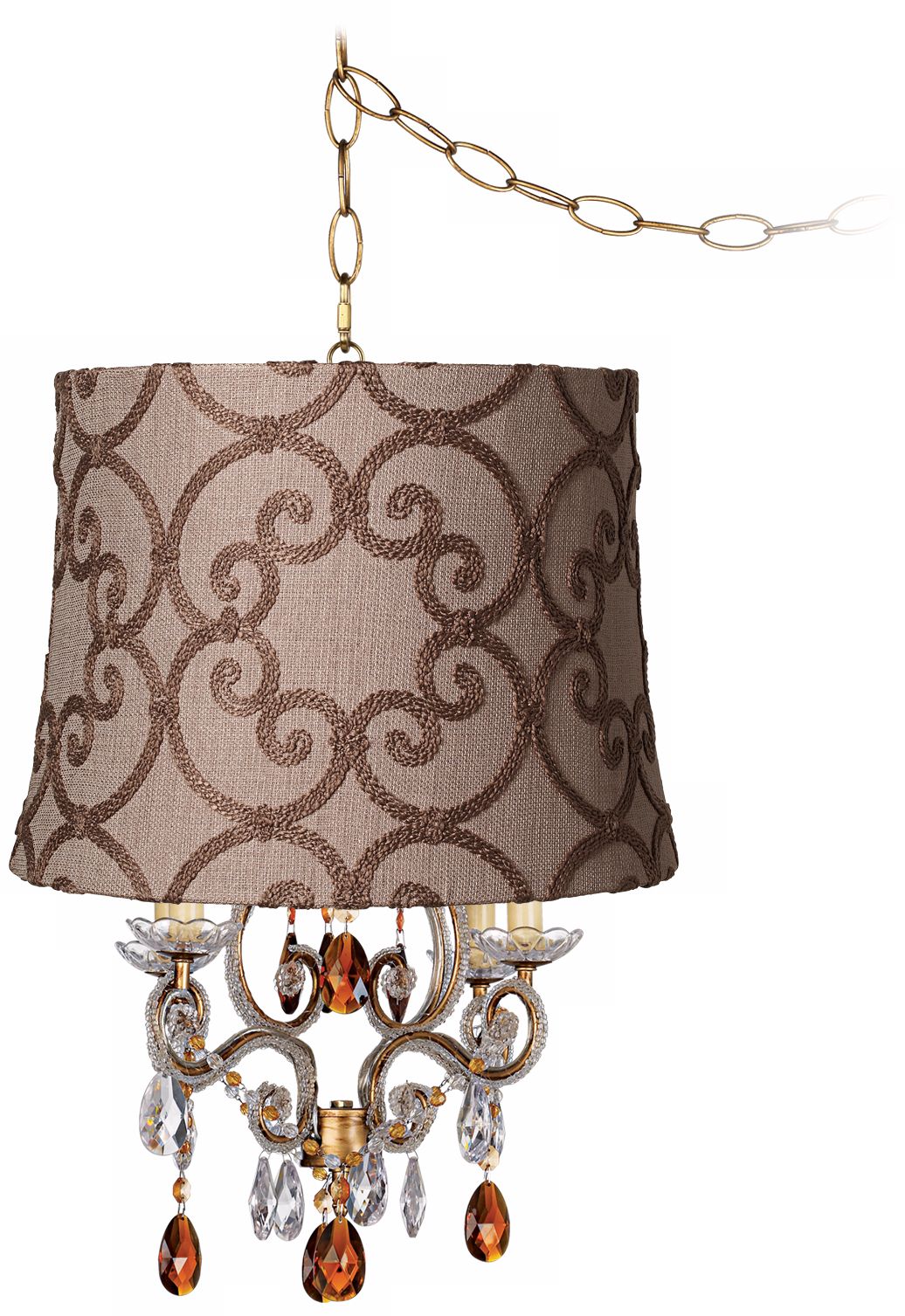 Leila Gold Designer Burlap Shade Plug-In Swag Chandelier