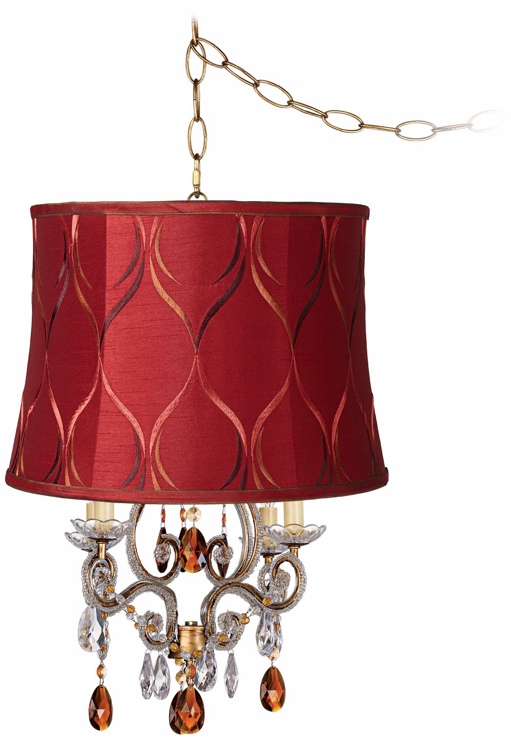 Leila Gold Merlot Designer Shade Plug-In Swag Chandelier