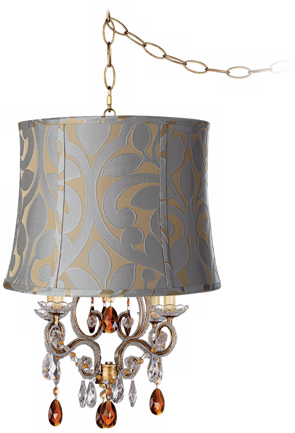 Leila Gold Floral Designer Shade Plug-In Swag Chandelier