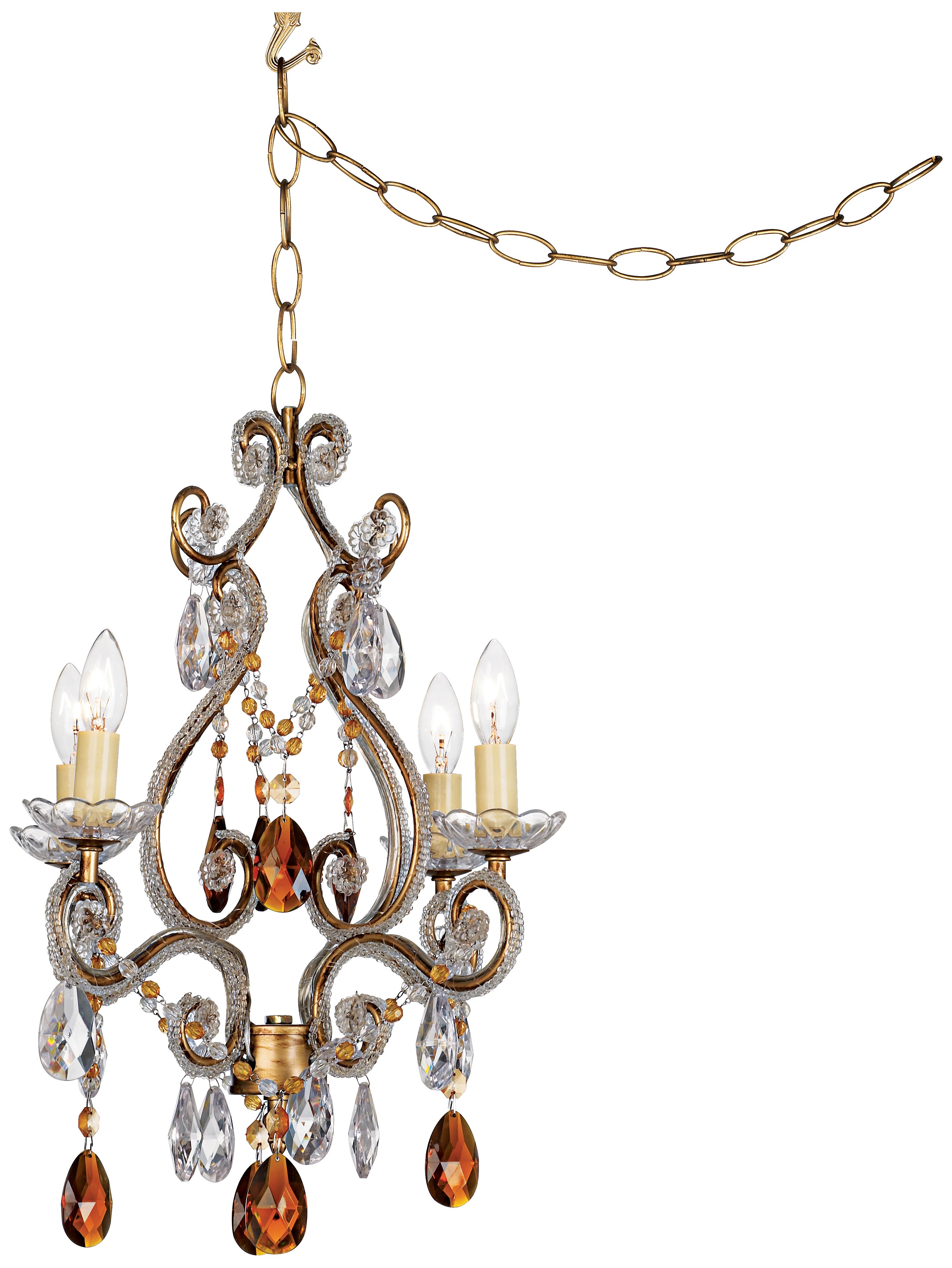 Leila Amber Gold Finish Swag Plug-In Chandelier