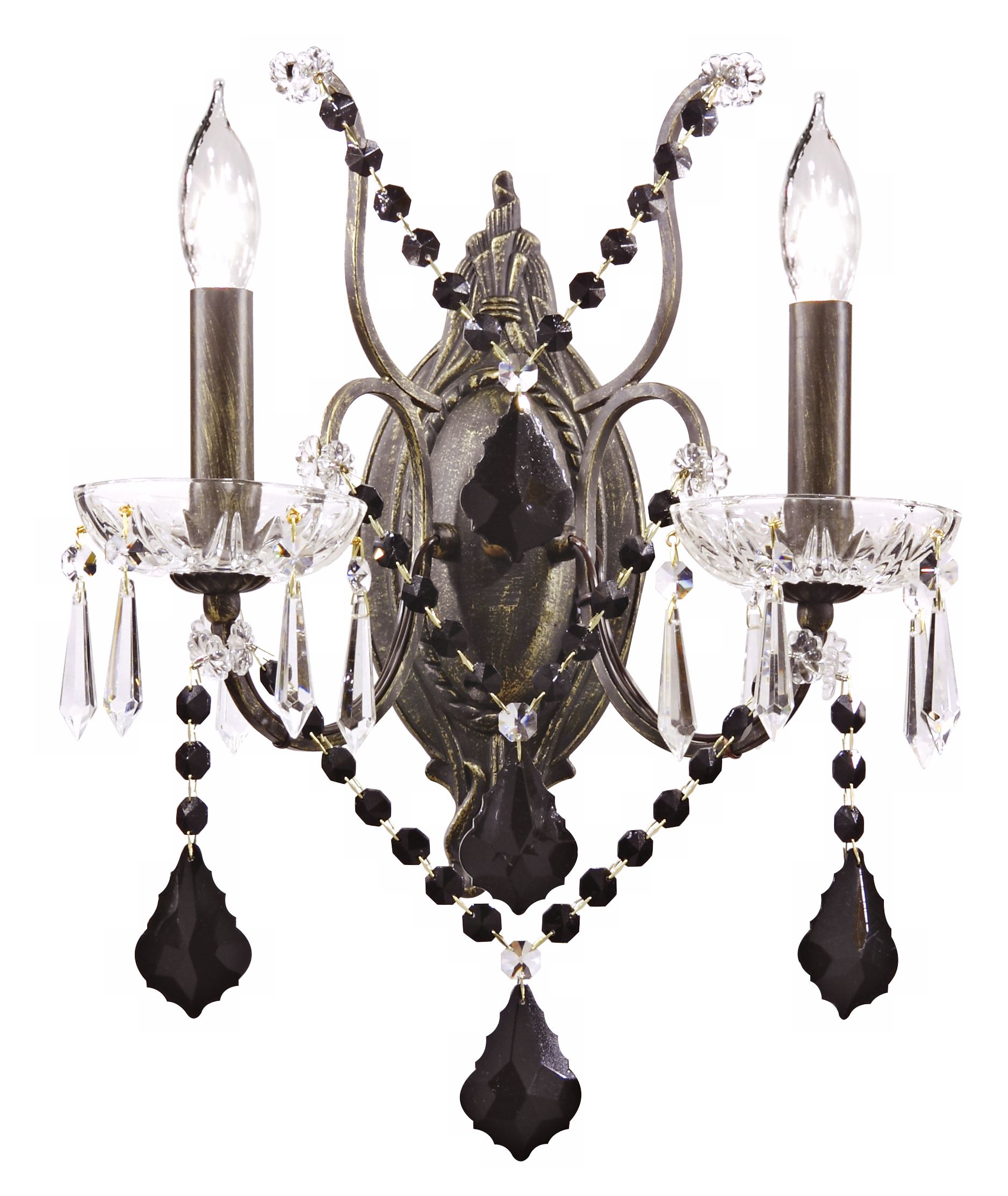Black Hand Cut Crystal Two Light Wall Sconce