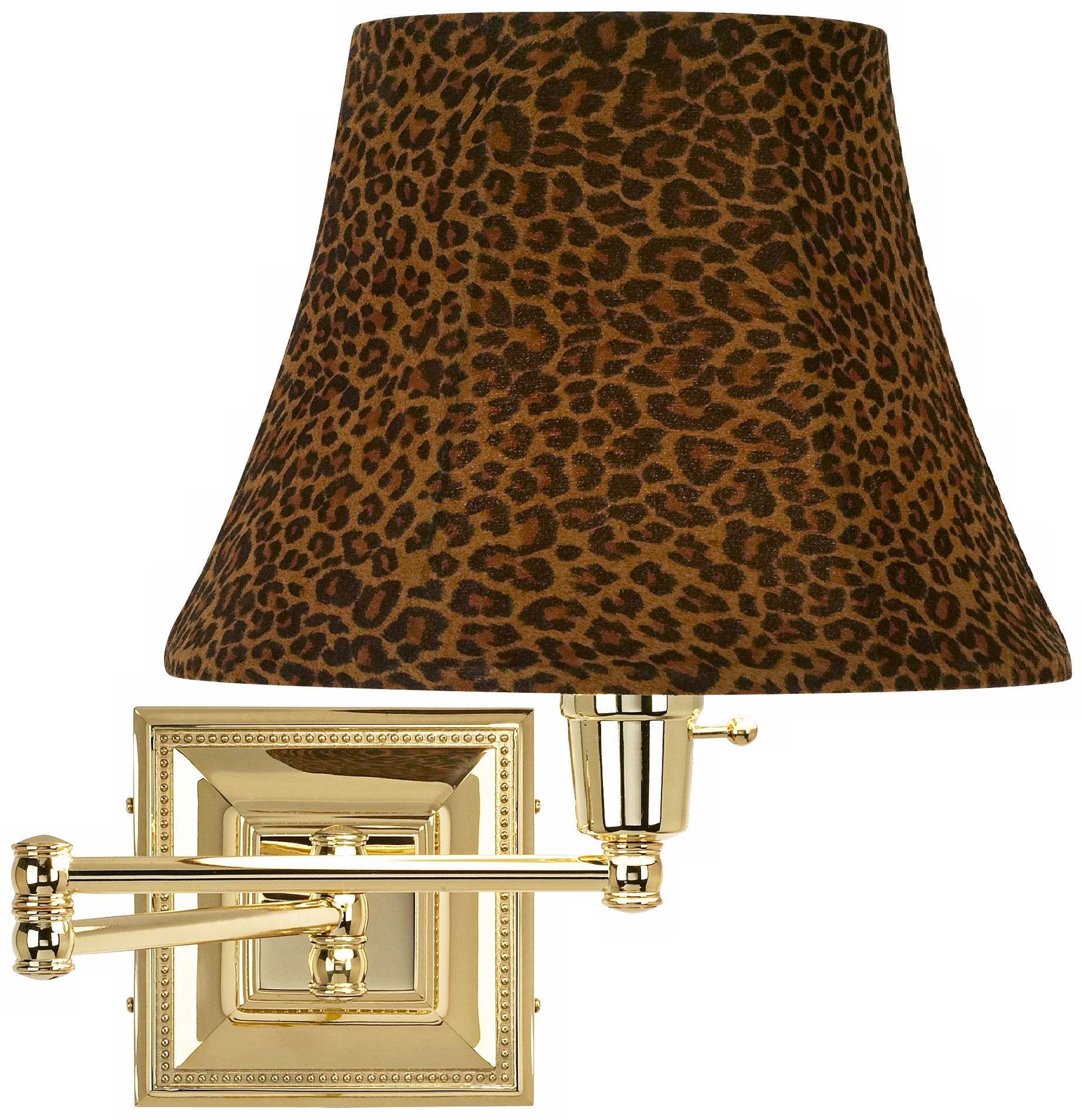 Leopard Shade Brass Beaded Plug-In Swing Arm Wall Lamp