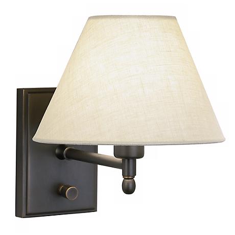 Meilleur Patina Bronze Linen Shade Plug-In Wall Lamp - #77643 www.lampsplus.com