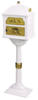 Classic White and Brass Mailbox With Pedestal 78041