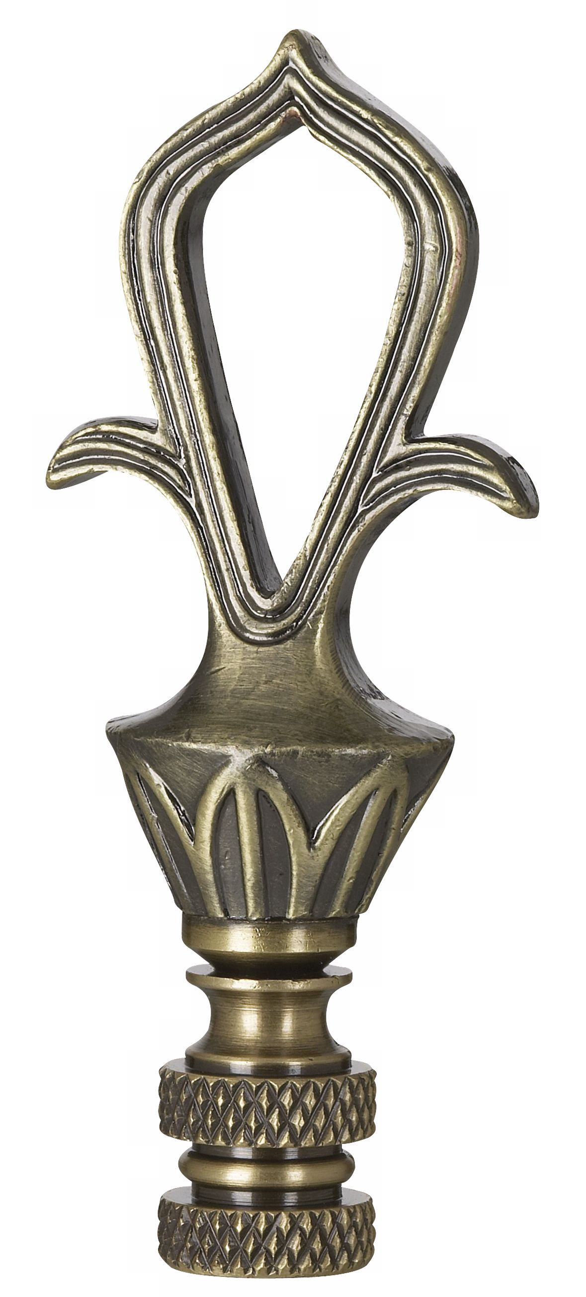 Antique Brass Reeded Loop Lamp Shade Finial