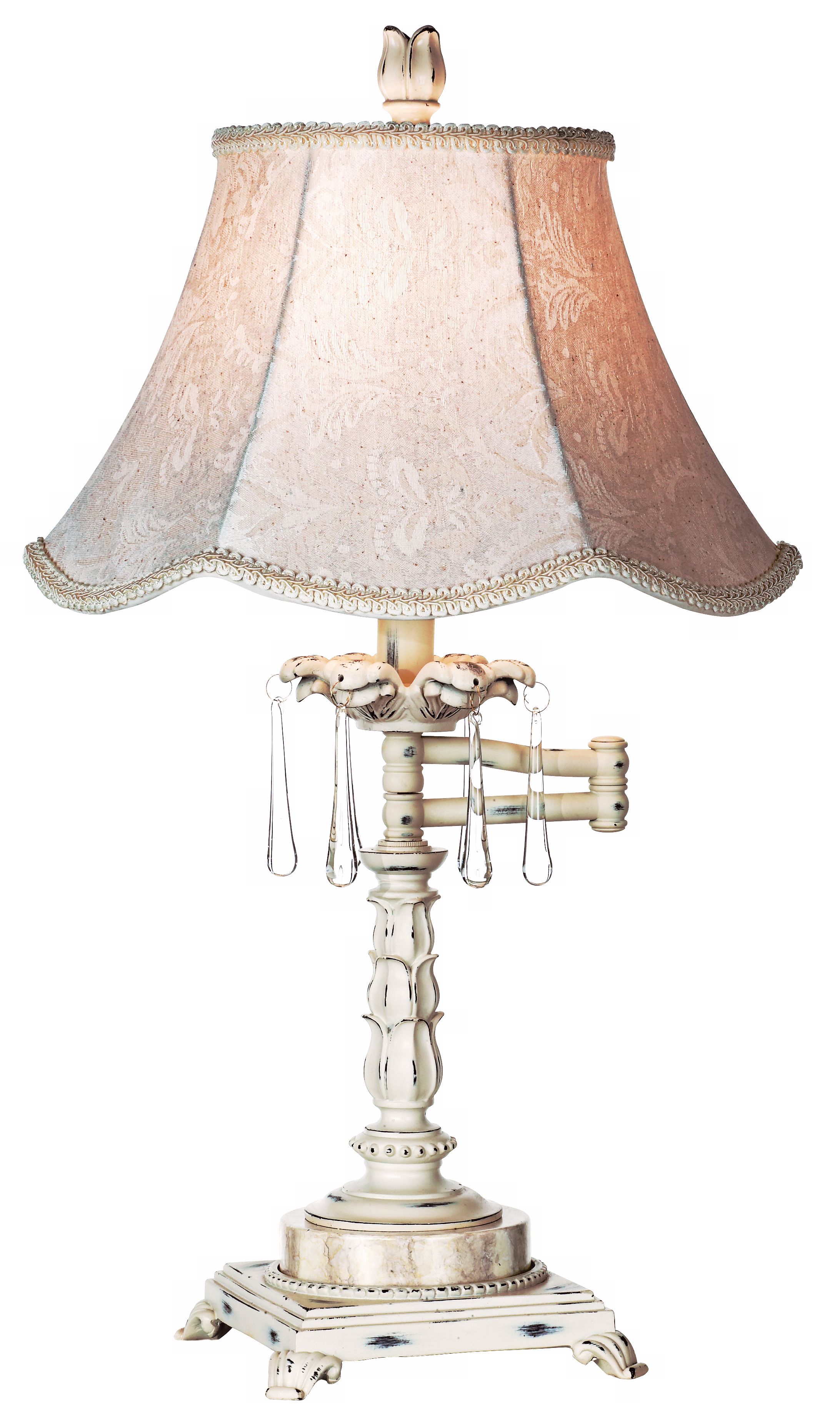 Distressed White Faux Marble Swing Arm Table Lamp