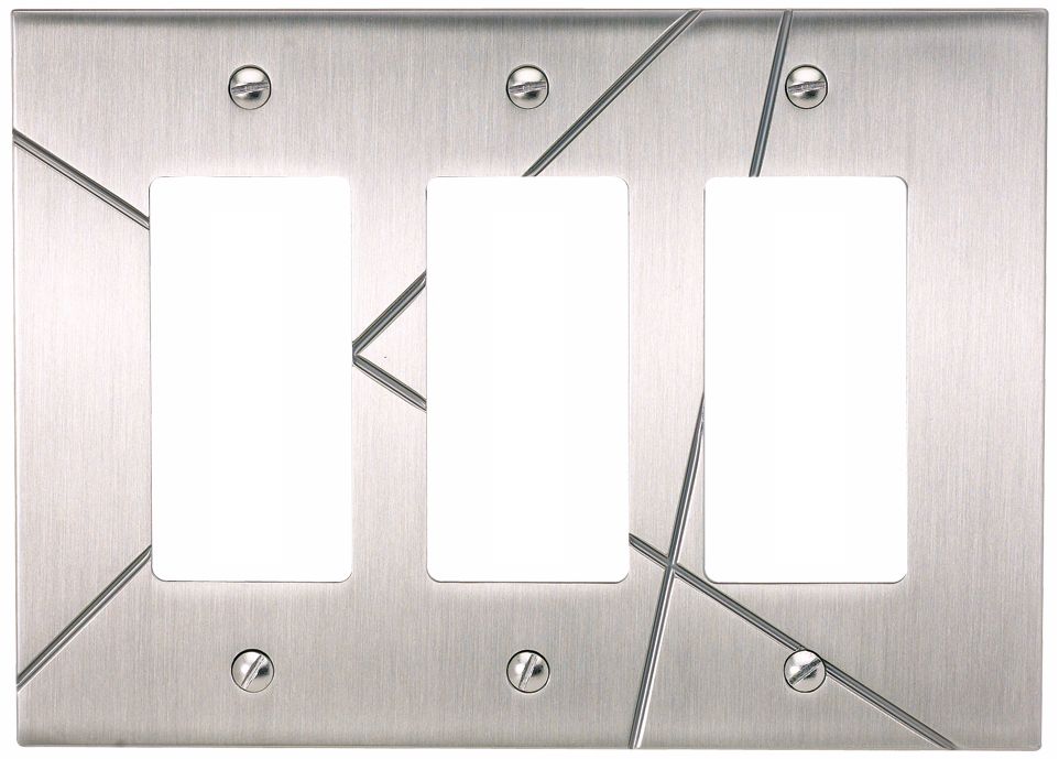 Modernist Brushed Nickel Triple Rocker Wall Plate