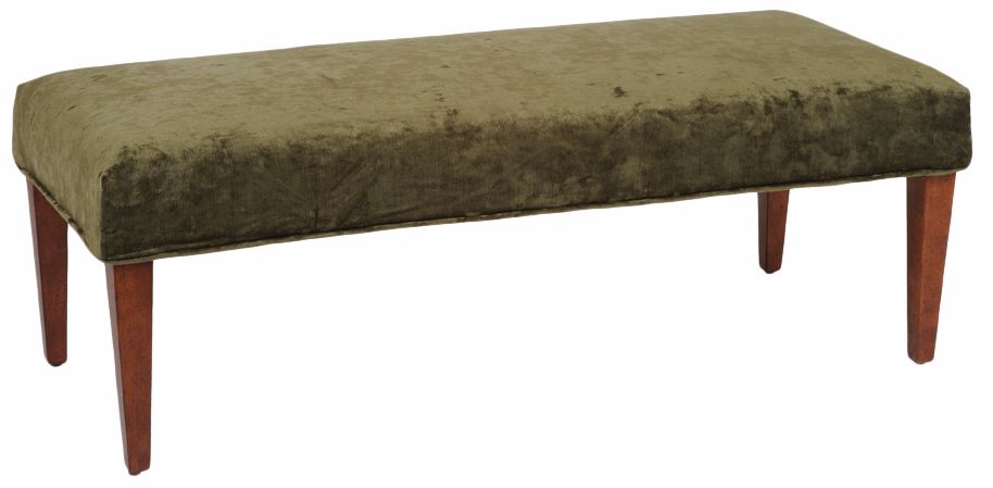 Moss Slipcovered Walnut Straight Leg Upholstered Bench