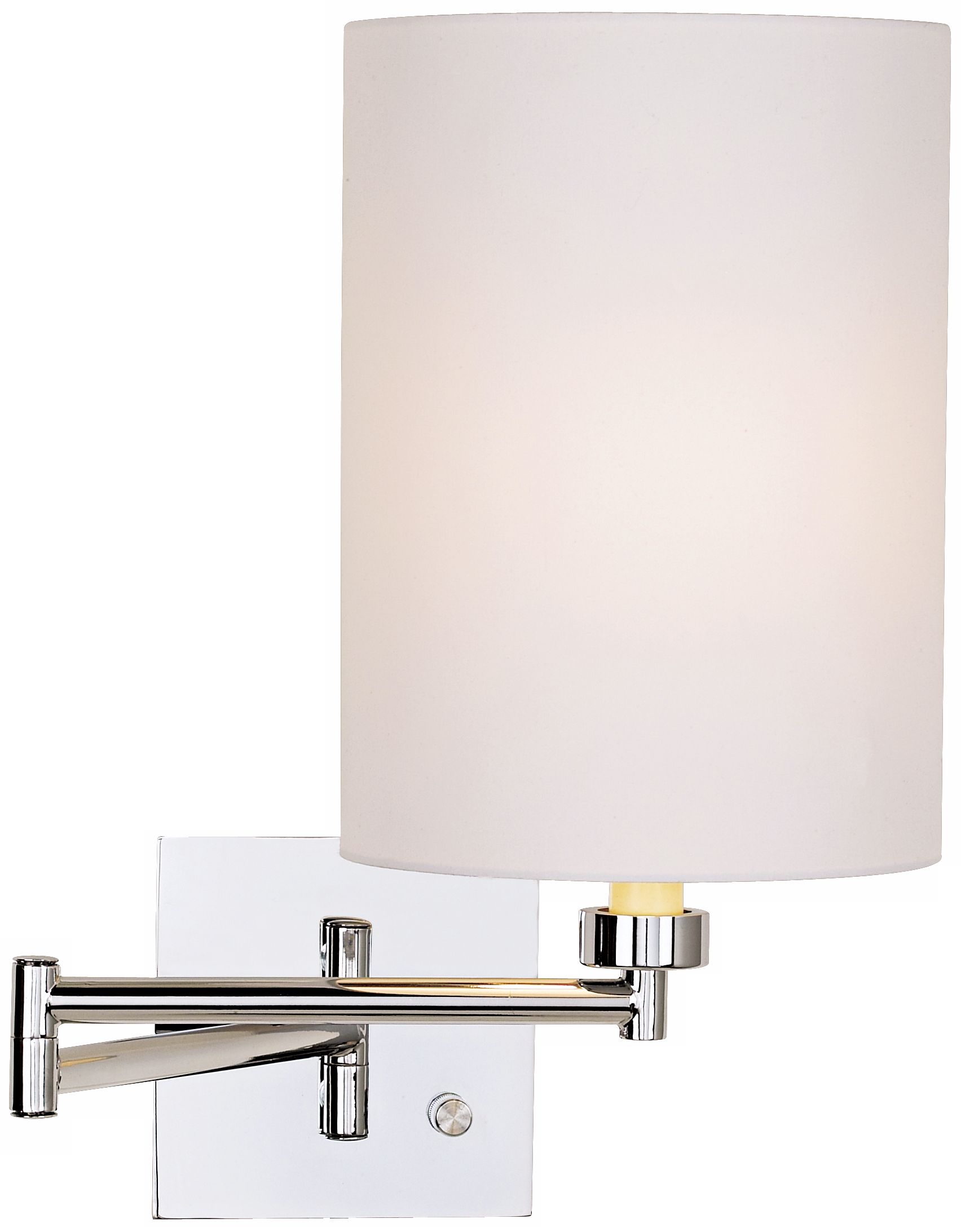 White Cotton Drum Shade Chrome Plug-In Swing Arm Wall Lamp
