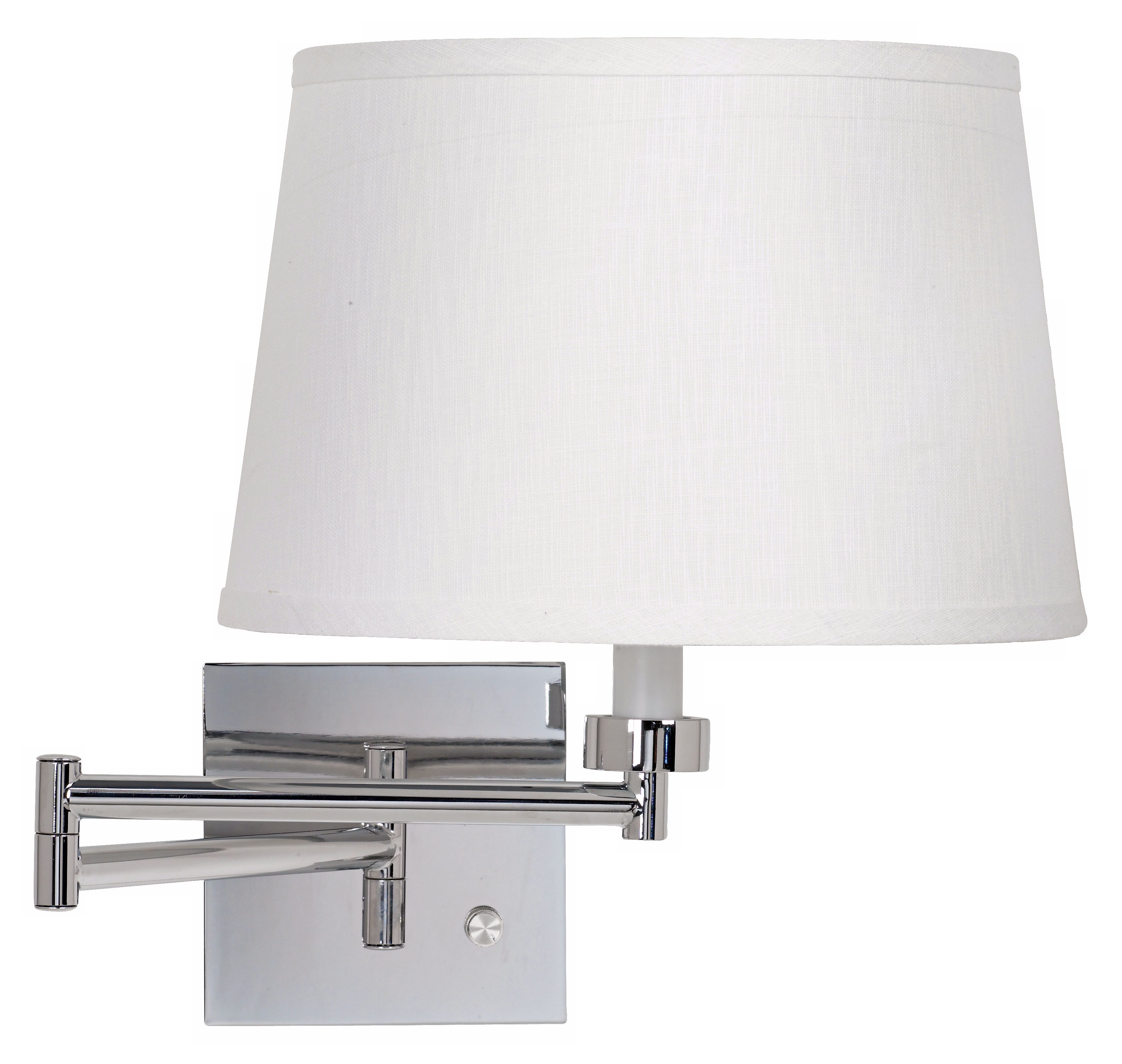 White Linen Drum Shade Chrome Plug-In Swing Arm Wall Lamp