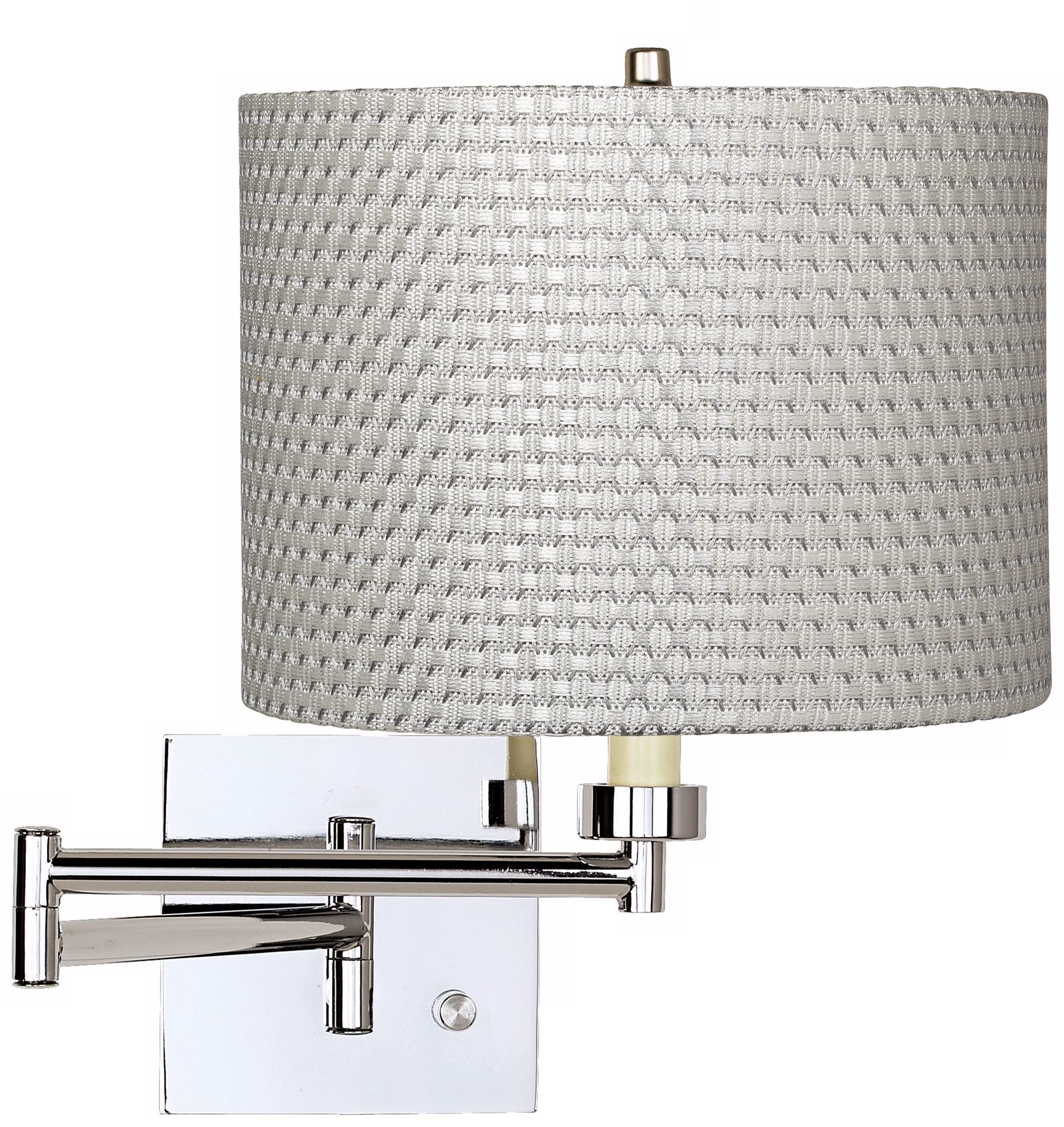White and Silver Weave Chrome Plug-In Swing Arm Wall Lamp