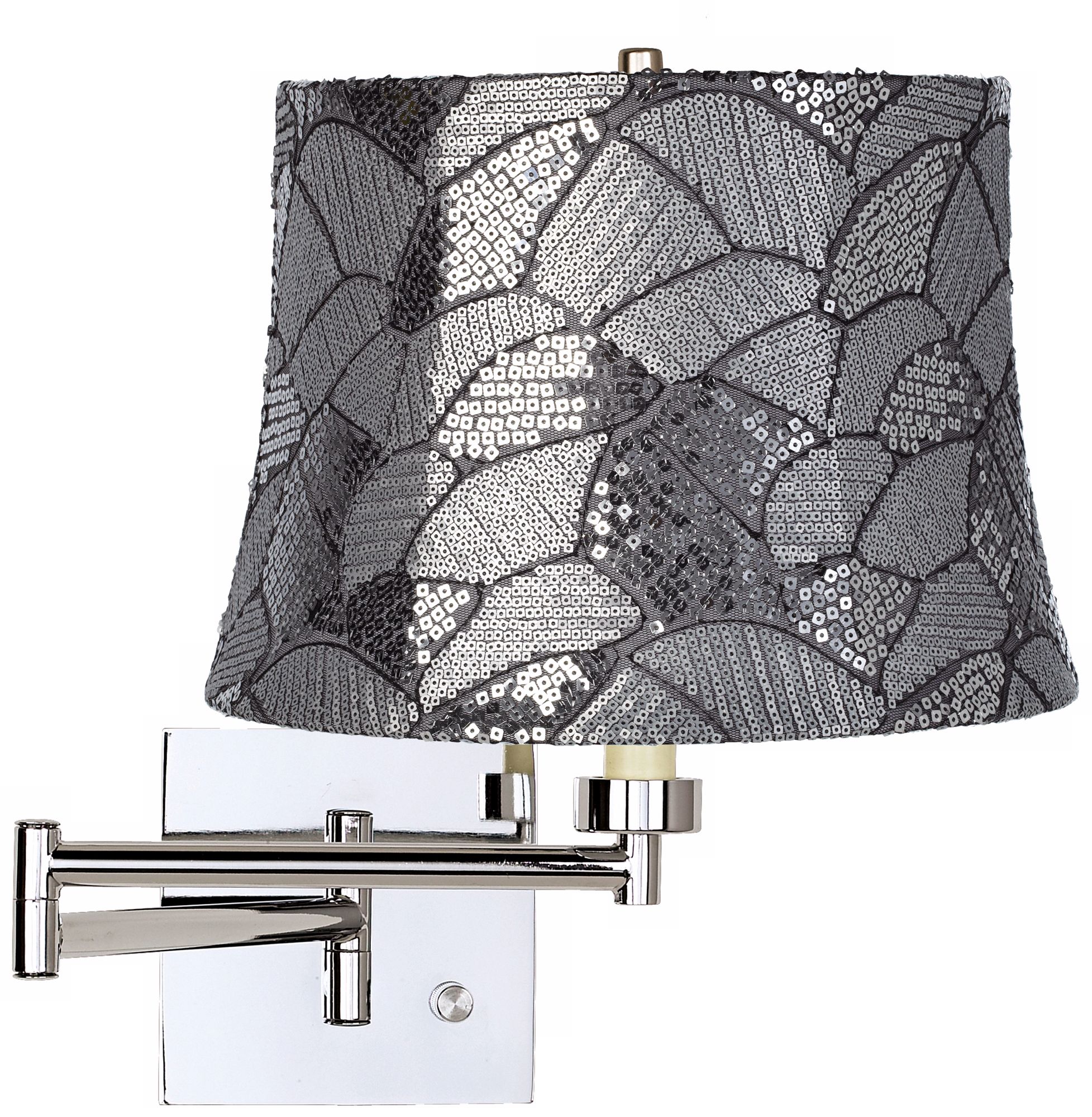 Gray Sequins Chrome Plug-In Swing Arm Wall Lam