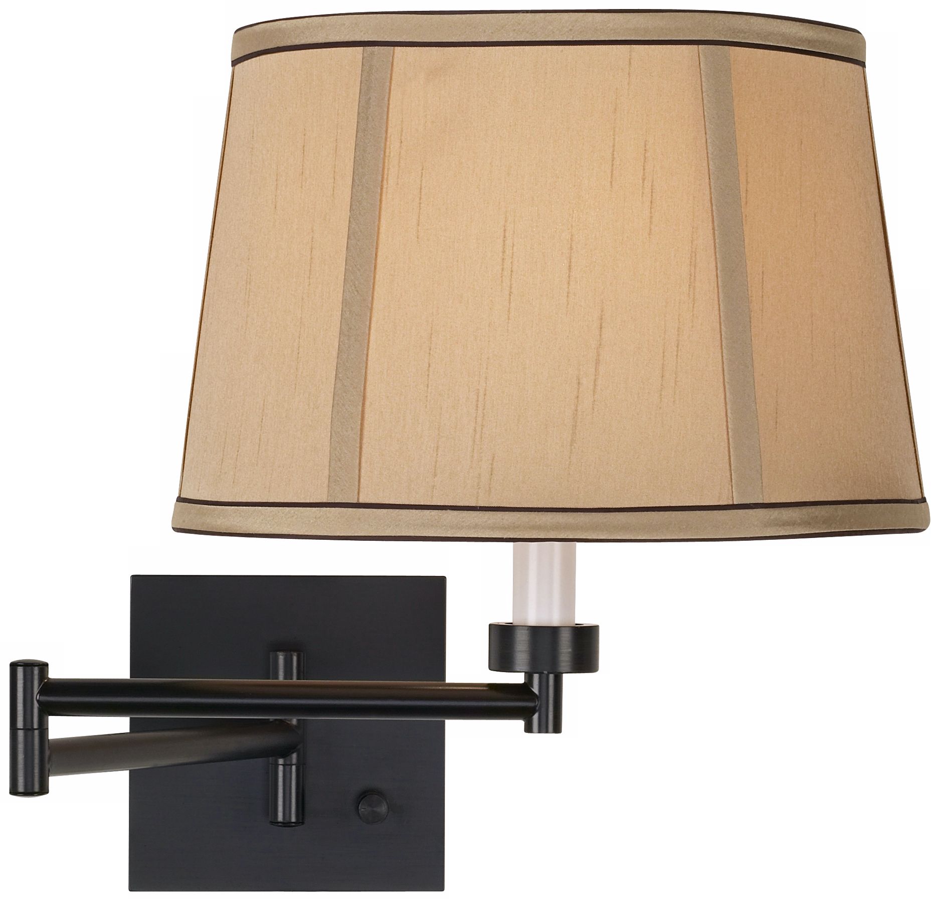 Tan Drum Shade Espresso Bronze Plug-In Swing Arm Wall Lamp