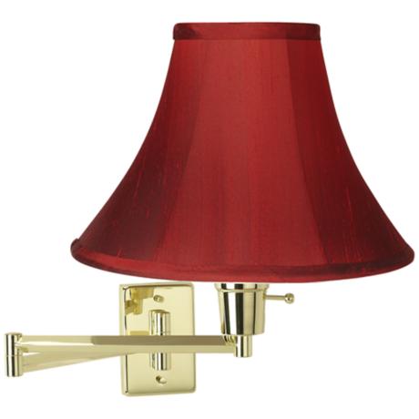 Brass with Red Silk Shade Plug-In Swing Arm Wall Lamp - #79553-20573 www.lampsplus.com