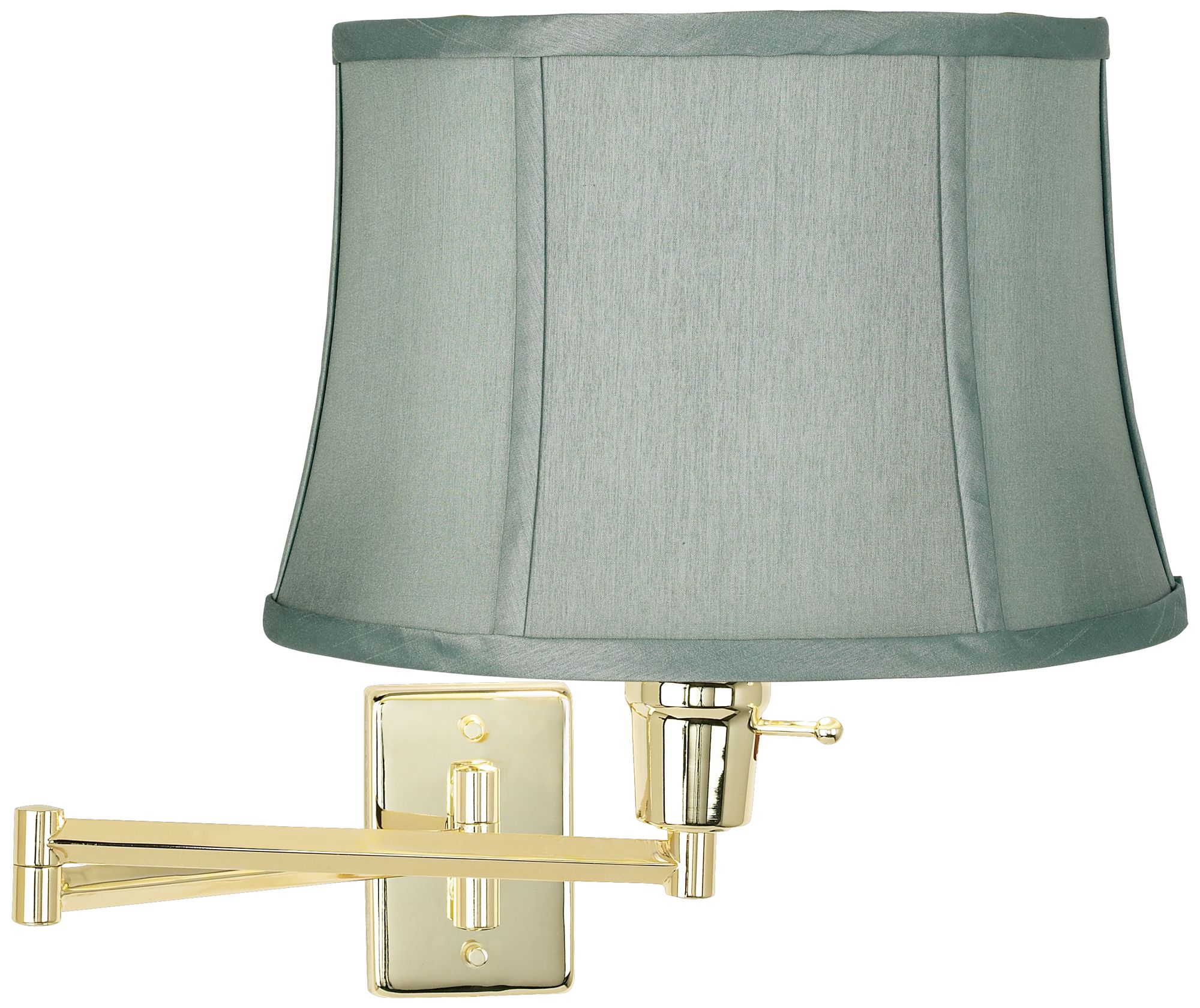 Brass with Spa Blue Shade Plug-In Swing Arm Wall Lamp