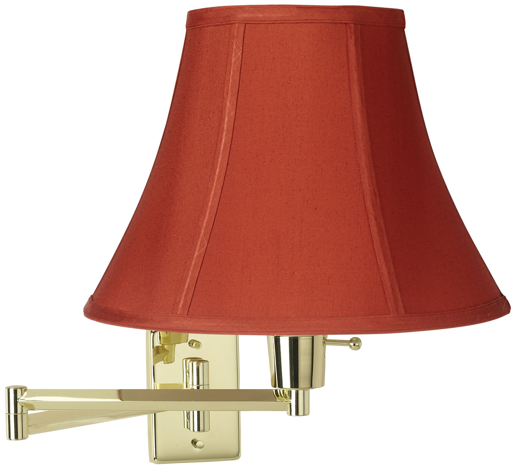 Brass With Red Cinnabar Shade Plug-In Swing Arm Wall Lamp