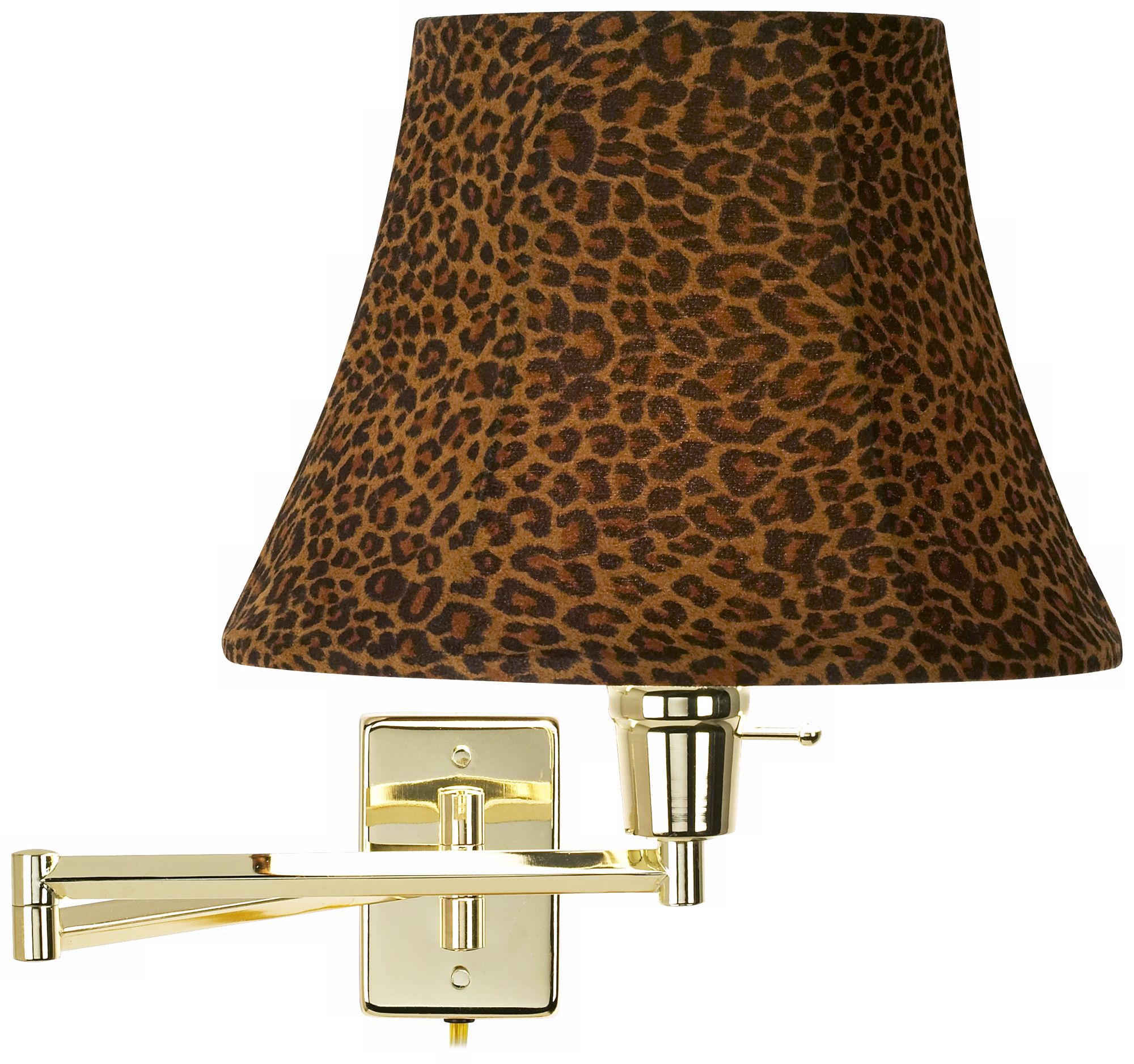 Leopard Shade Polished Brass Plug-In Swing Arm Wall Lamp