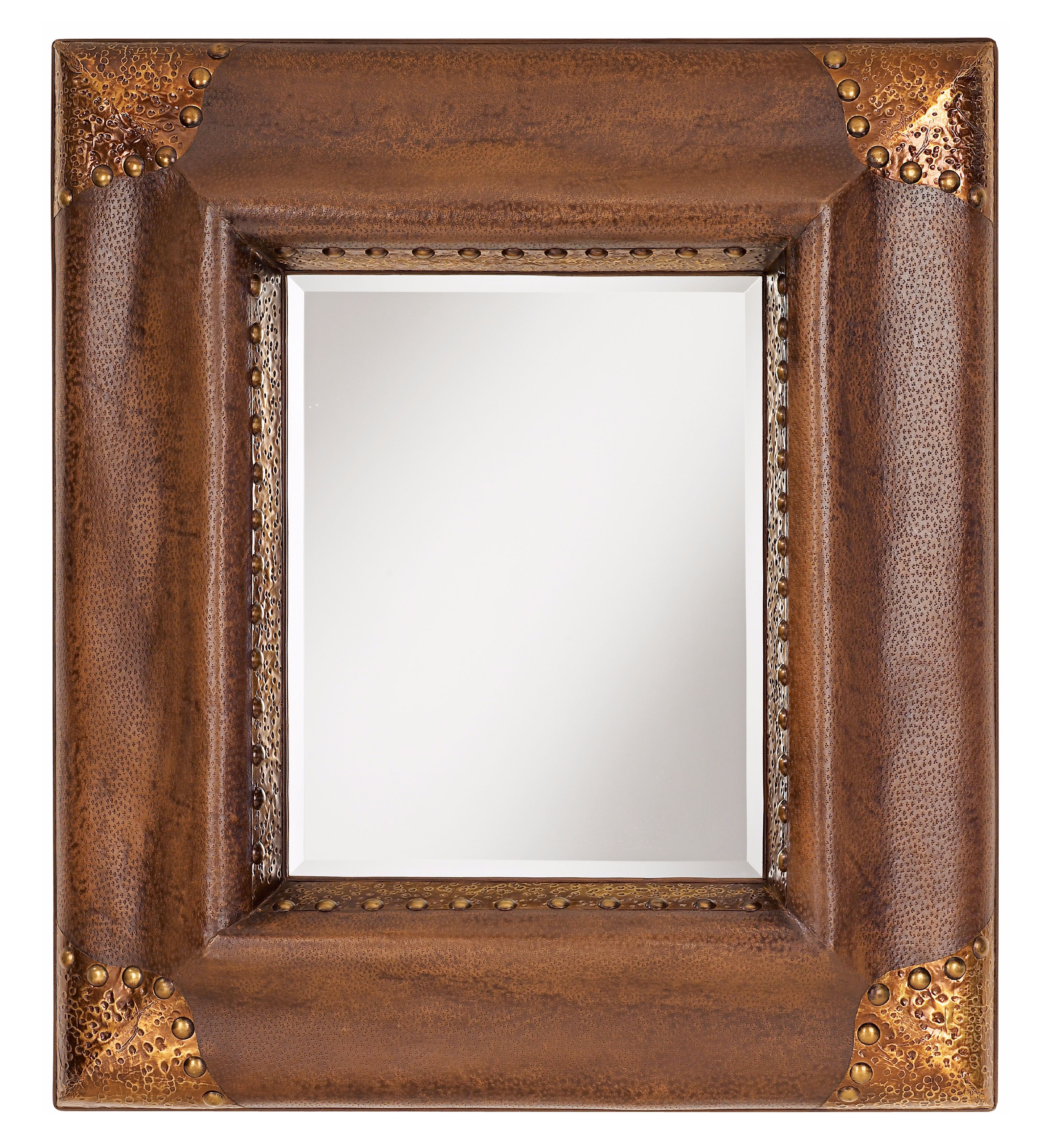 Faux Leather and Copper Nail Head Wall Mirror