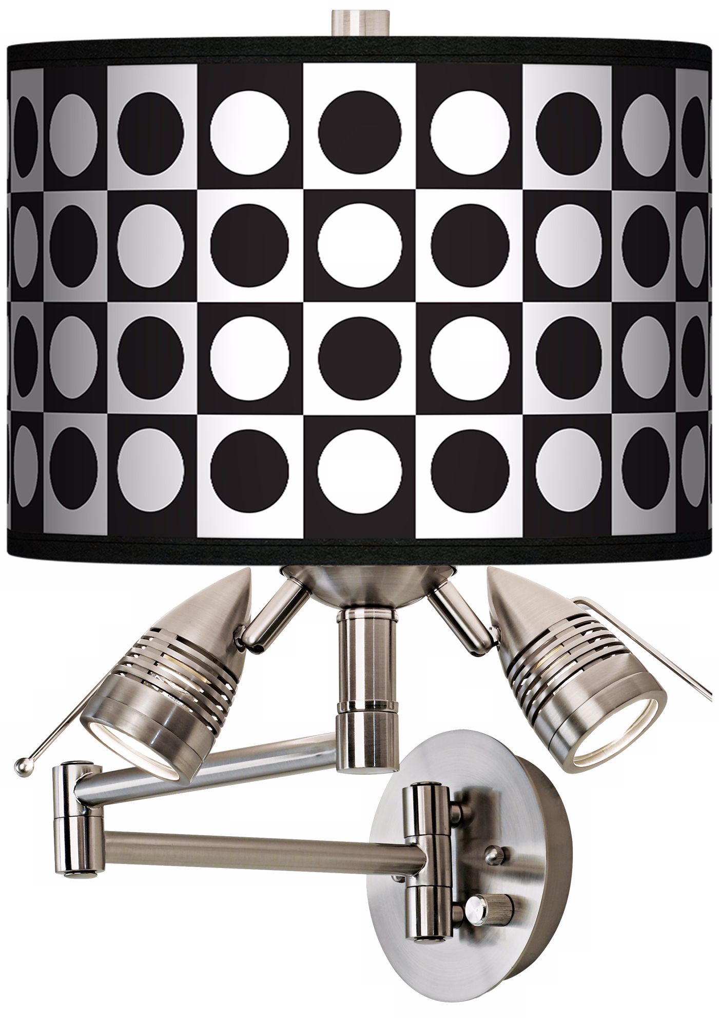 Black-White Dotted Squares Giclee Swing Arm Wall Light