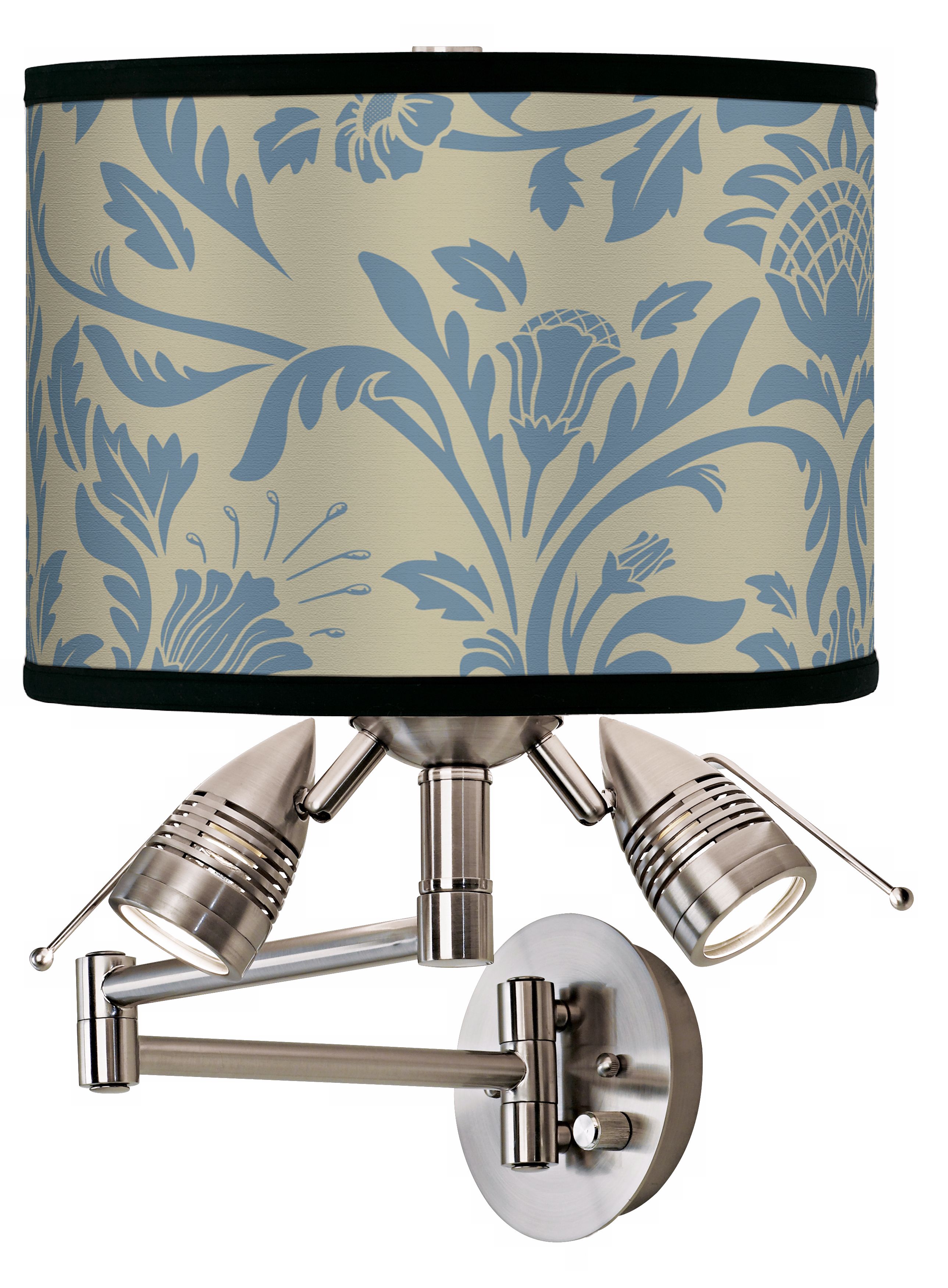 Champagne Blue Floret Giclee Swing Arm Wall Light