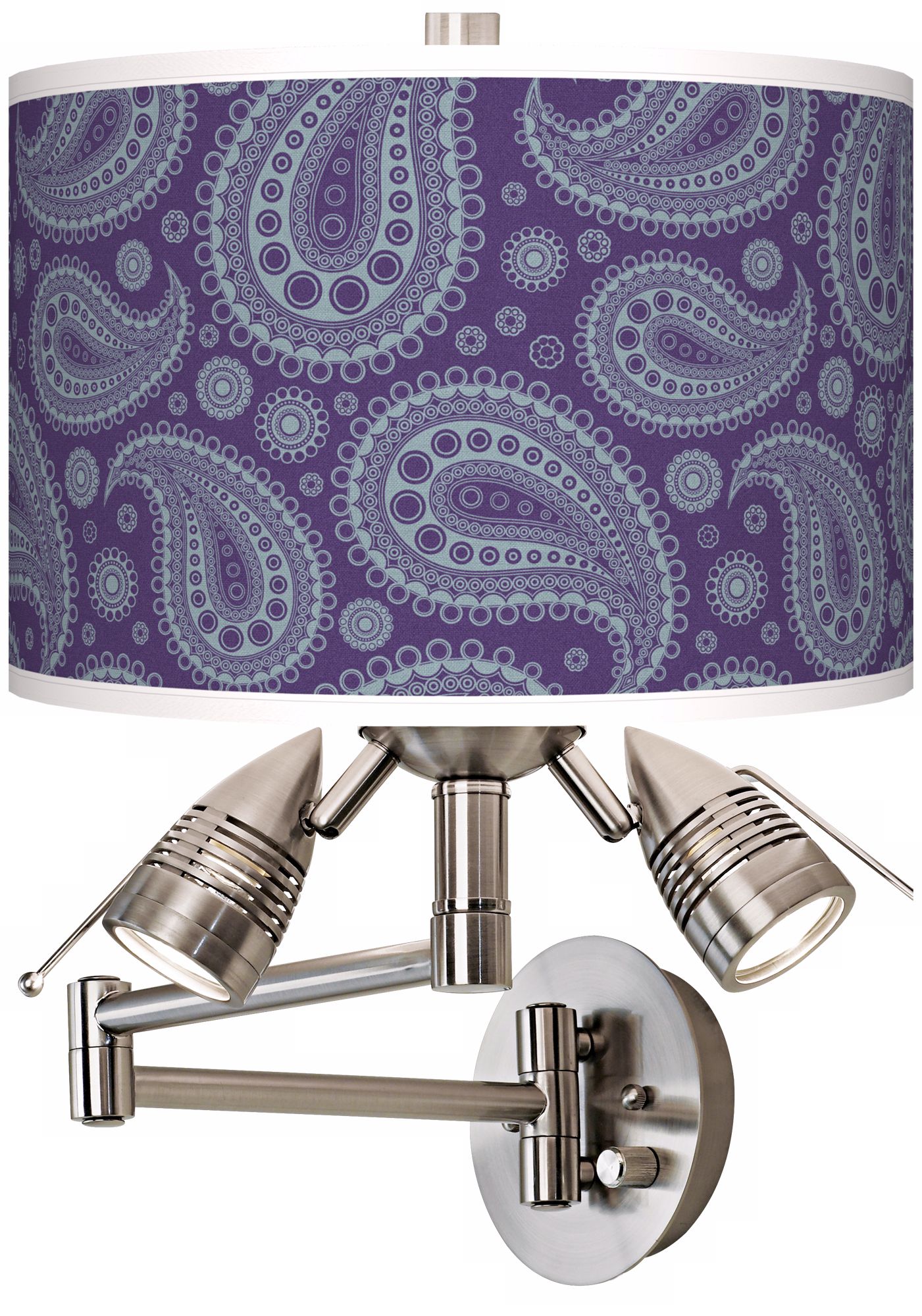Purple Paisley Giclee Side Lights Plug-In Swing Arm Wall Light