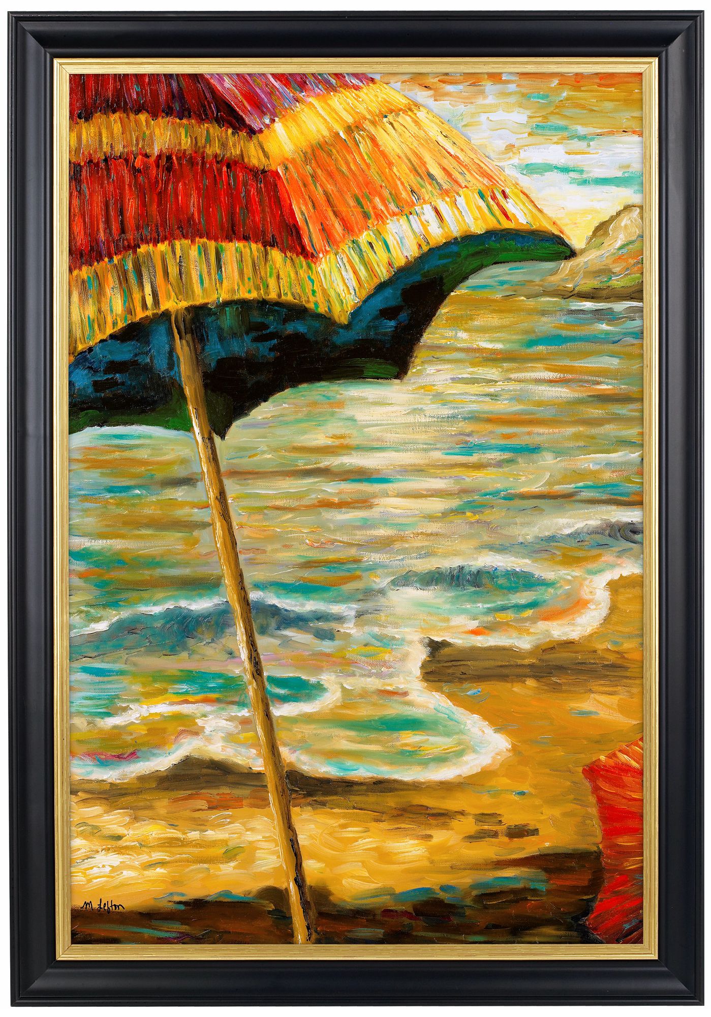 Beach Parasols II Gold Trim Giclee 41 1/2" High Wall Art