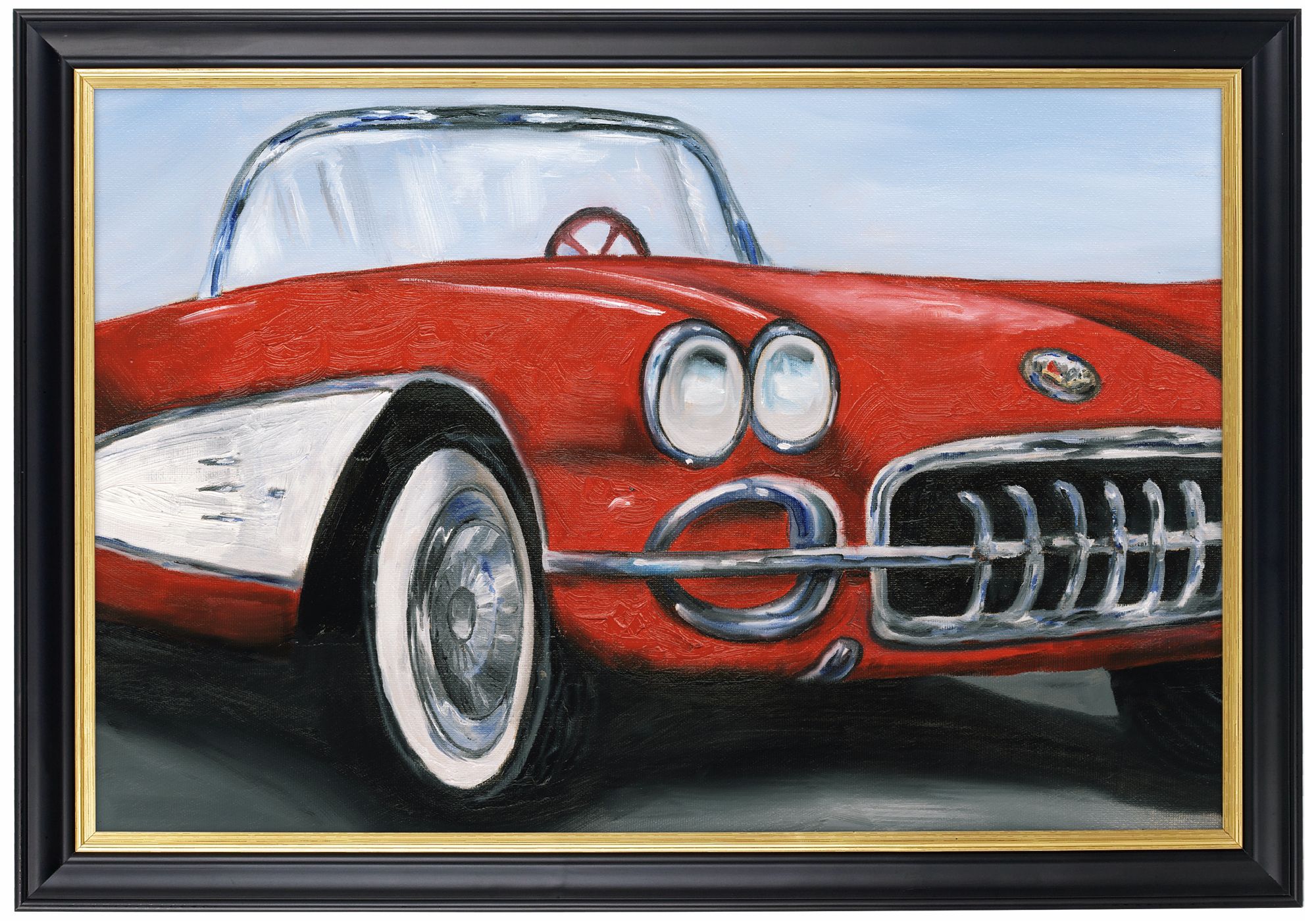 Red Roadster Gold Trim Giclee 41 1/2" Wide Wall Art