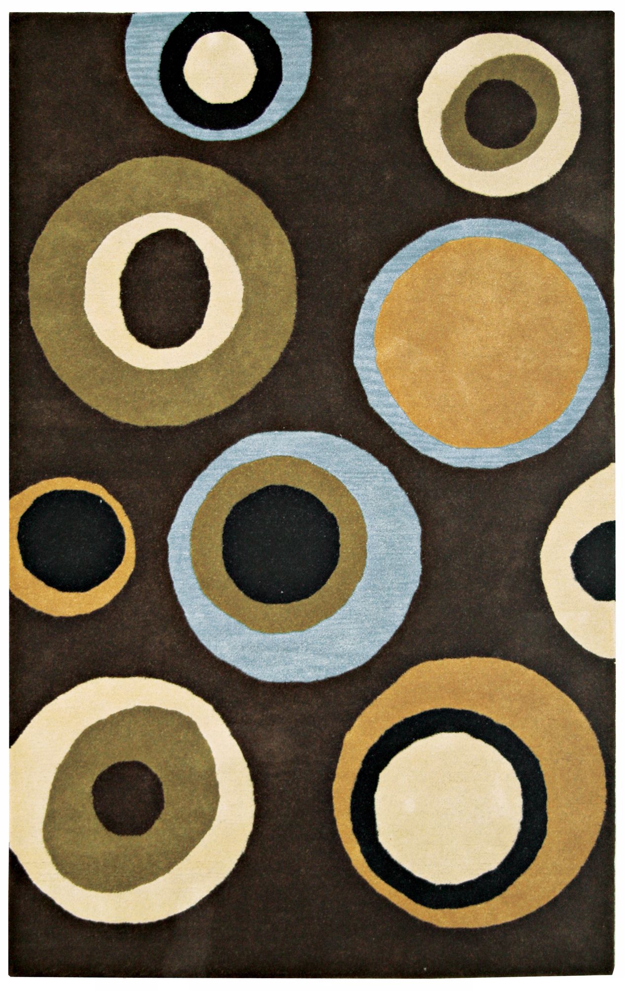 Natural Wool Collection Stacked Circlets Brown Area Rug