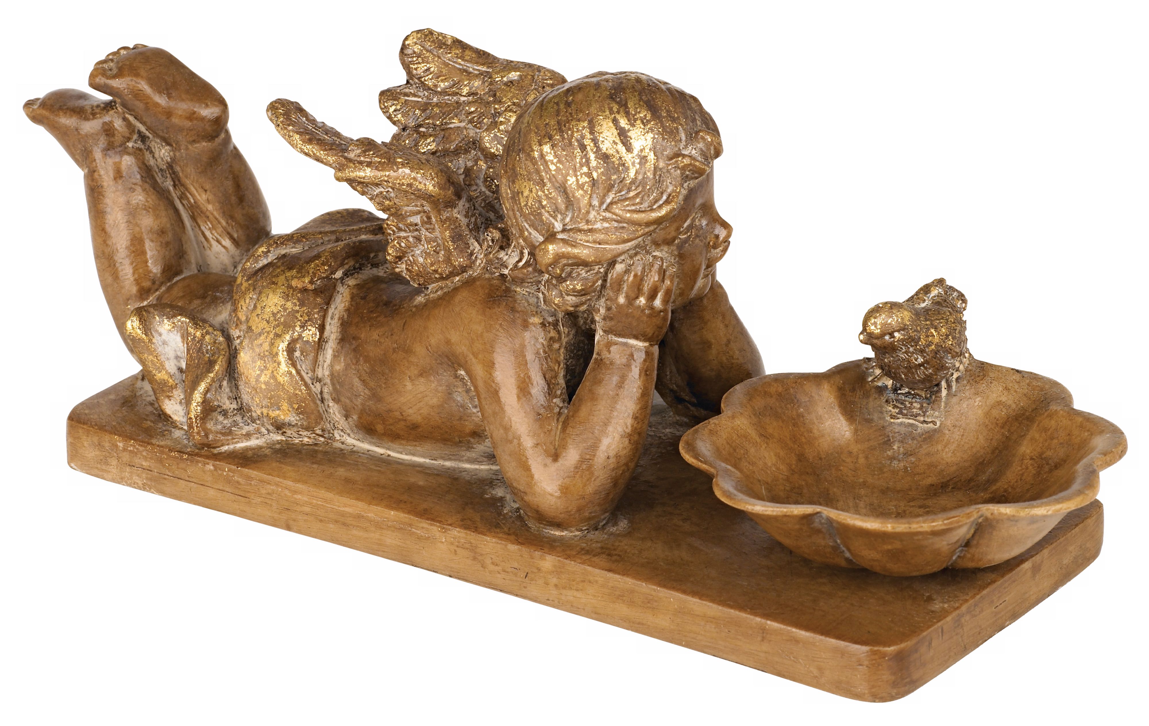 Cherub Gazing at Bird Sculpture