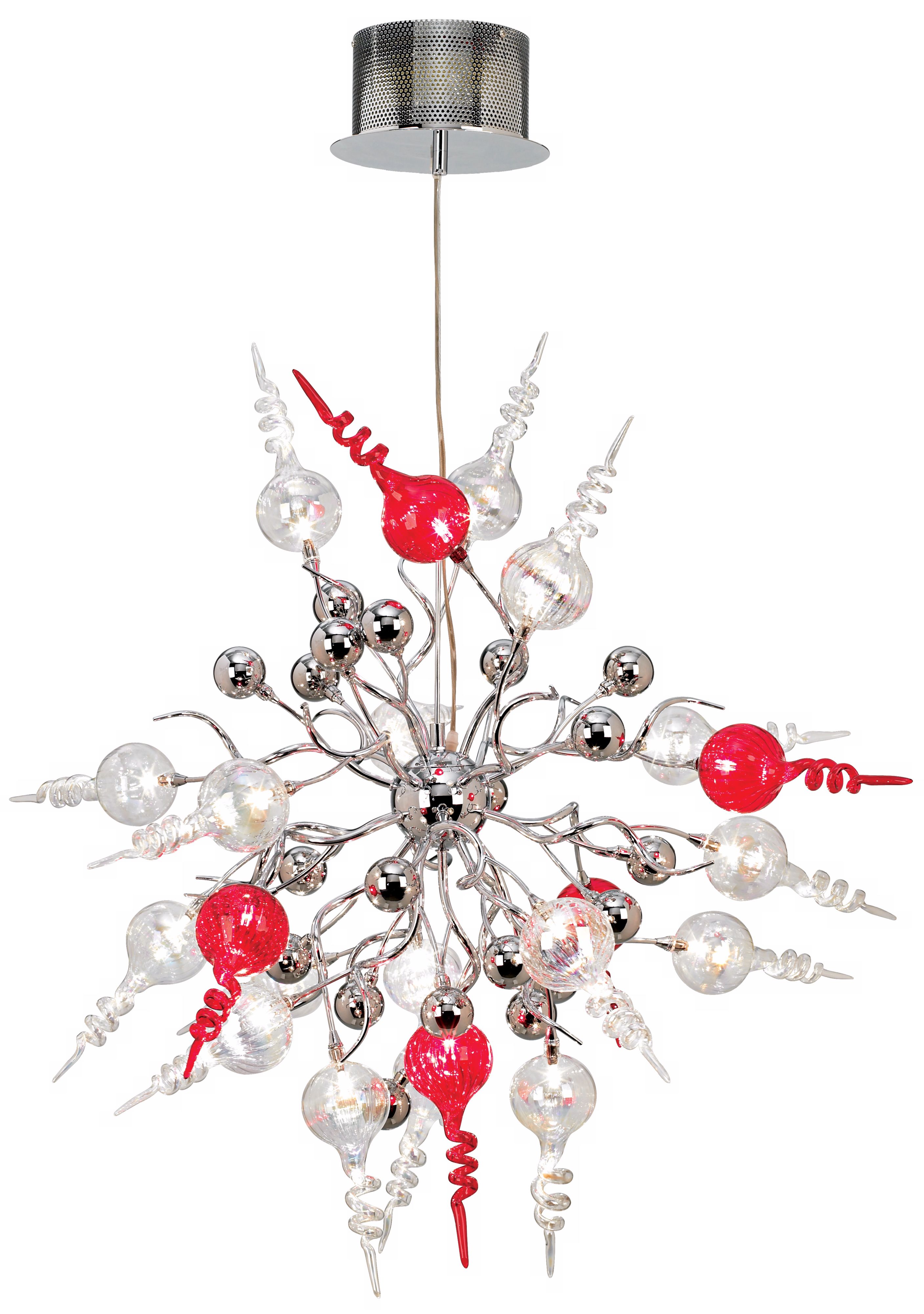 Possini Euro Red and Clear Swirl 22-Light Pendant Chandelier