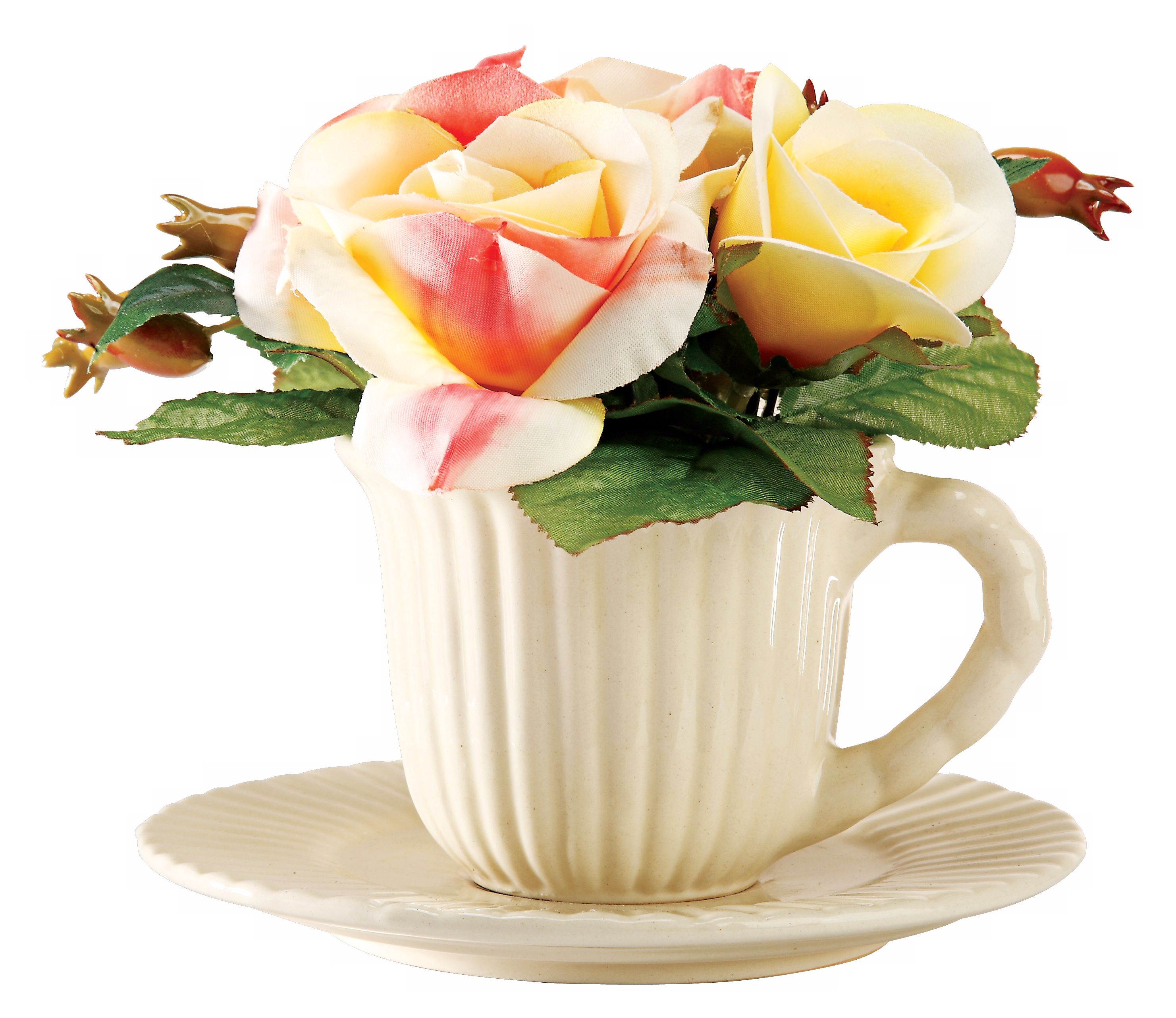 Roses in Yellow Teacup and Saucer