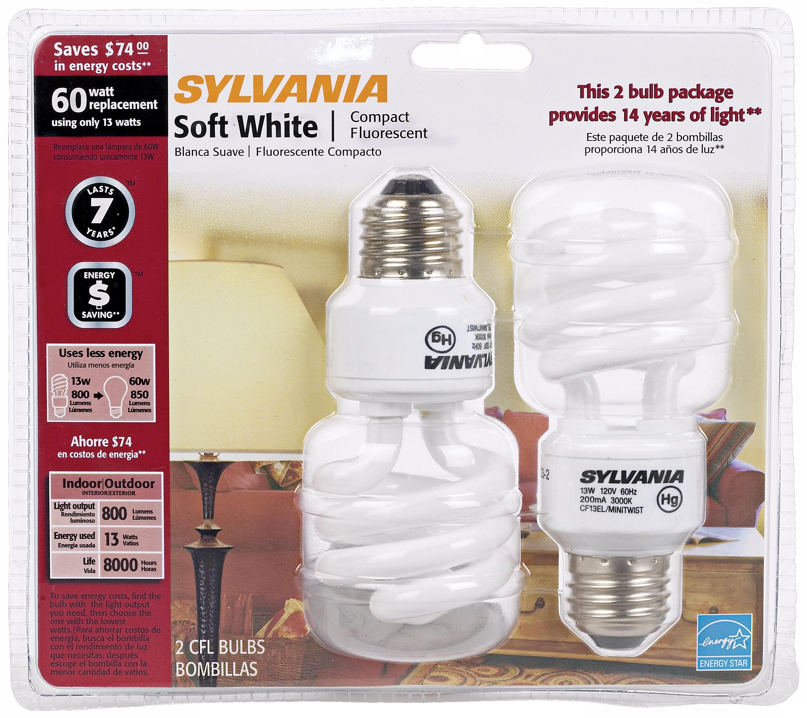 13 Watt CFL ENERGY STAR® 2-Pack Light Bulbs