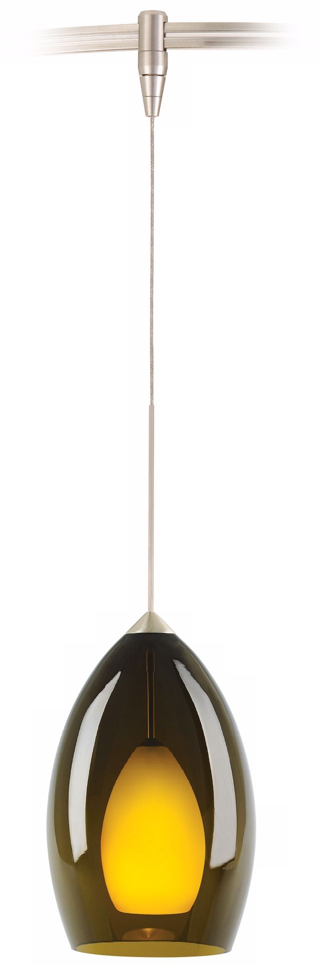 Fire Satin Nickel Olive Green Glass MonoRail Pendant