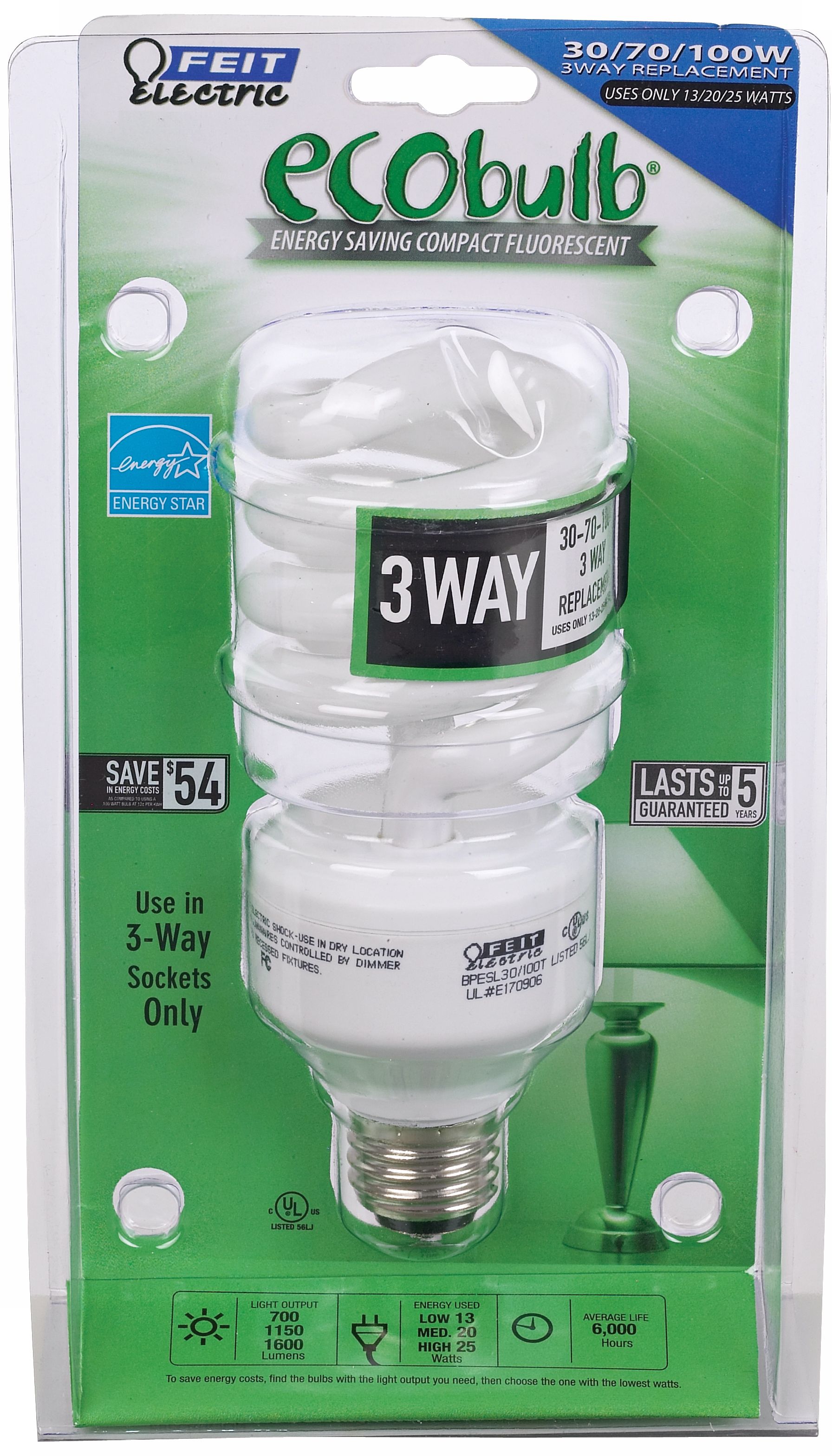 3-Way Energy Saving CFL ENERGY STAR Eco Light Bulb