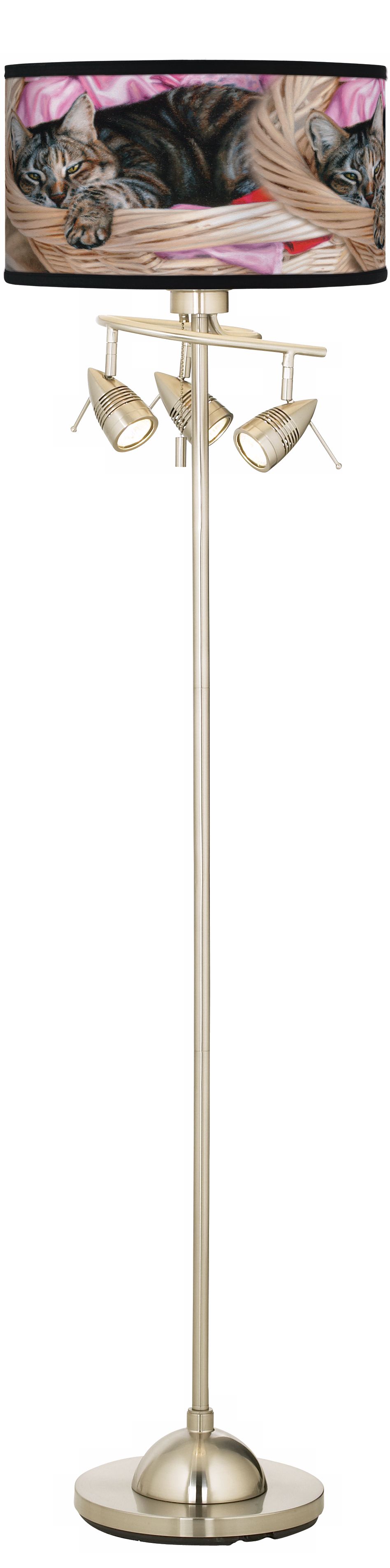 Laundry Day Cat Giclee Brushed Steel Floor Lamp
