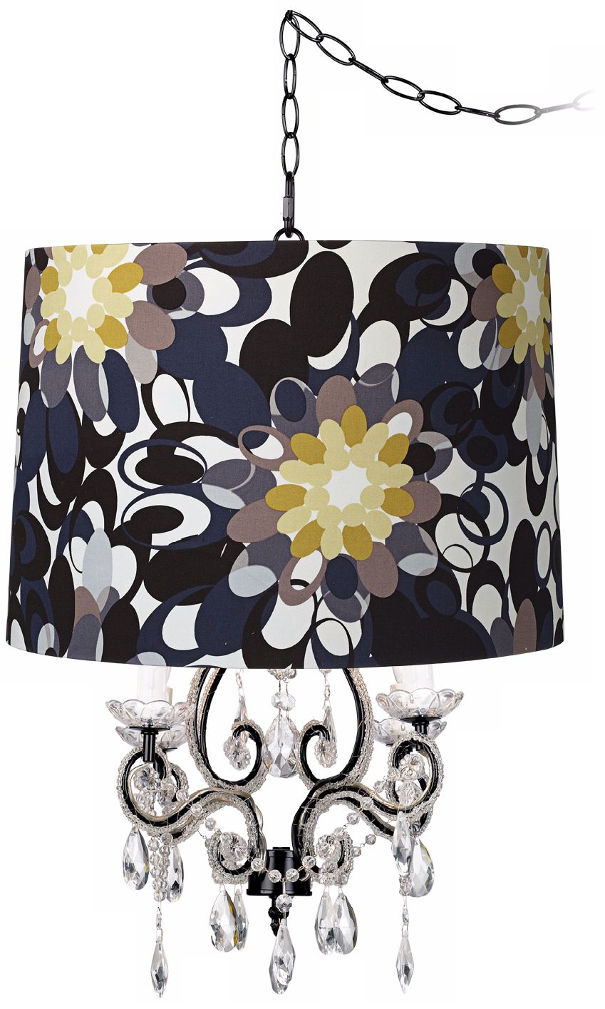 Leila Black Abstract Designer Shade Plug-In Chandelier